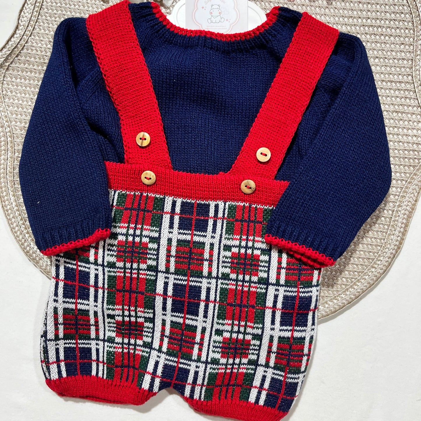 Conjunto xadrez para bebé em malha - 1/3M e 3/6M - Azul