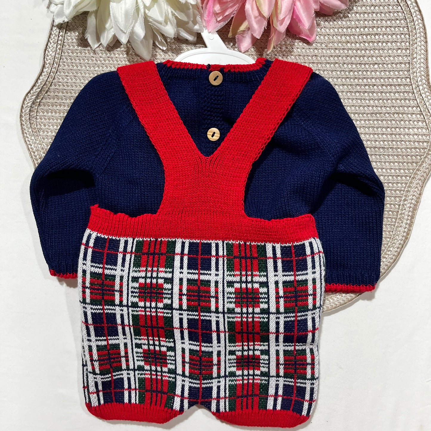 Conjunto xadrez para bebé em malha - 1/3M e 3/6M - Azul