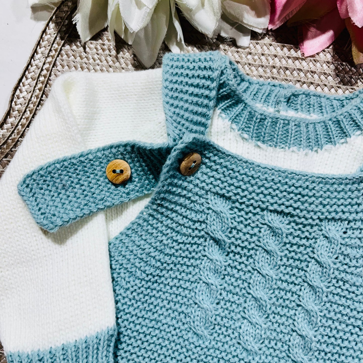 Conjunto de malha para bebé Aconchego - Verde água- 1M, 3M e 6M
