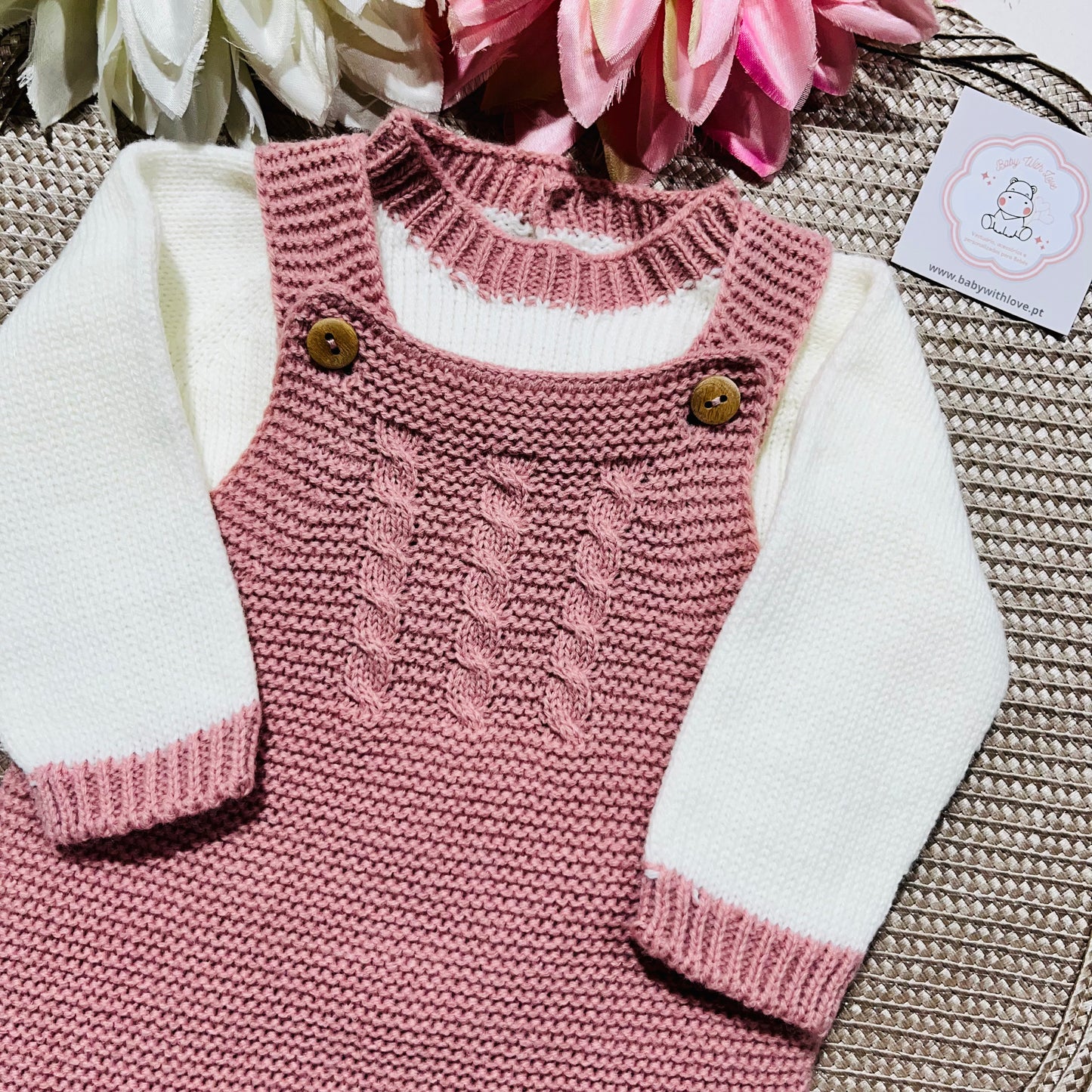 Conjunto de malha para bebé Aconchego - Rosa velho - 1M, 3M e 6M