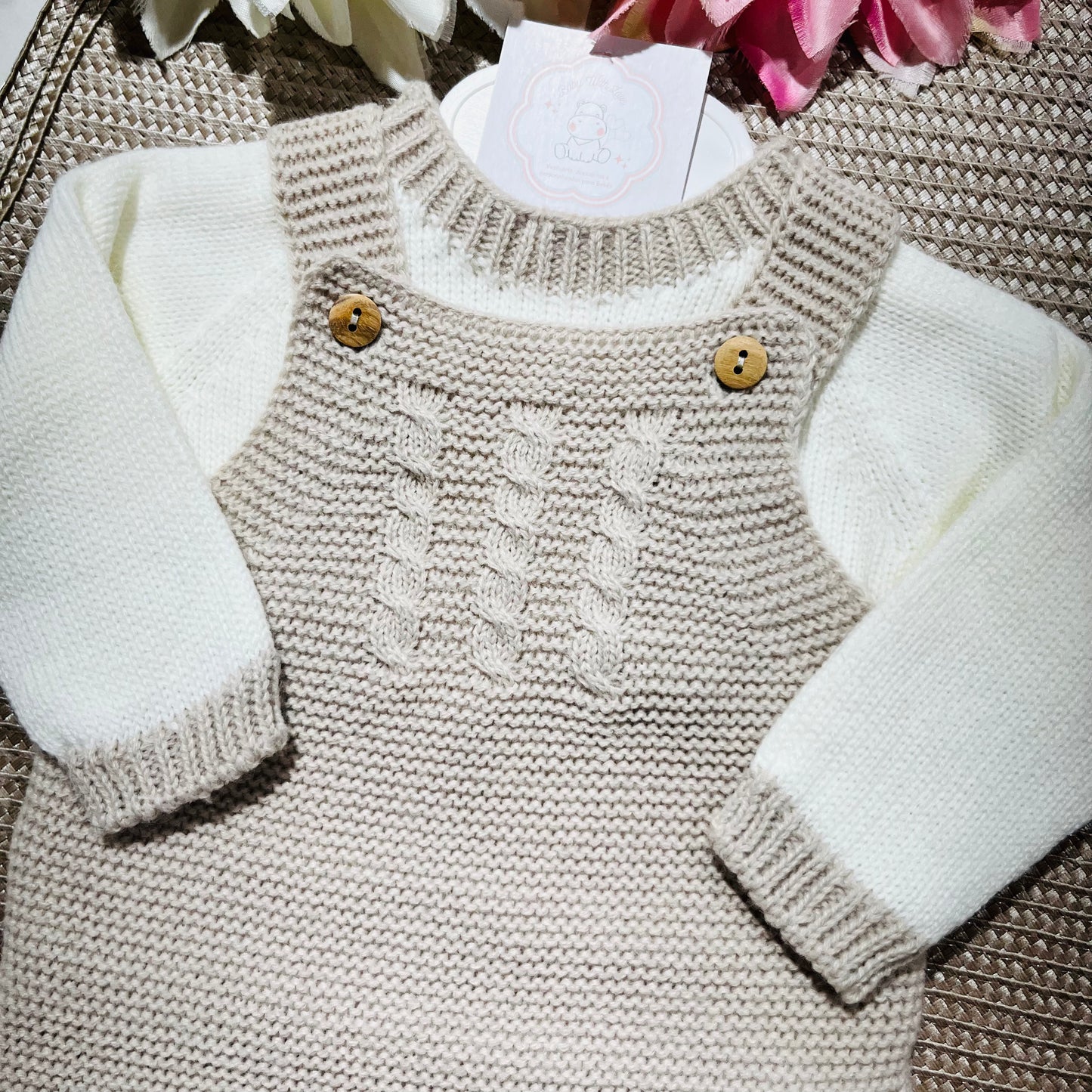 Conjunto de malha para bebé Aconchego - Areia - 1M, 3M e 6M