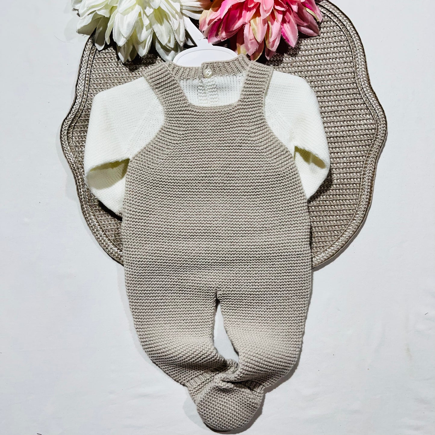Conjunto de malha para bebé Aconchego - Areia - 1M, 3M e 6M