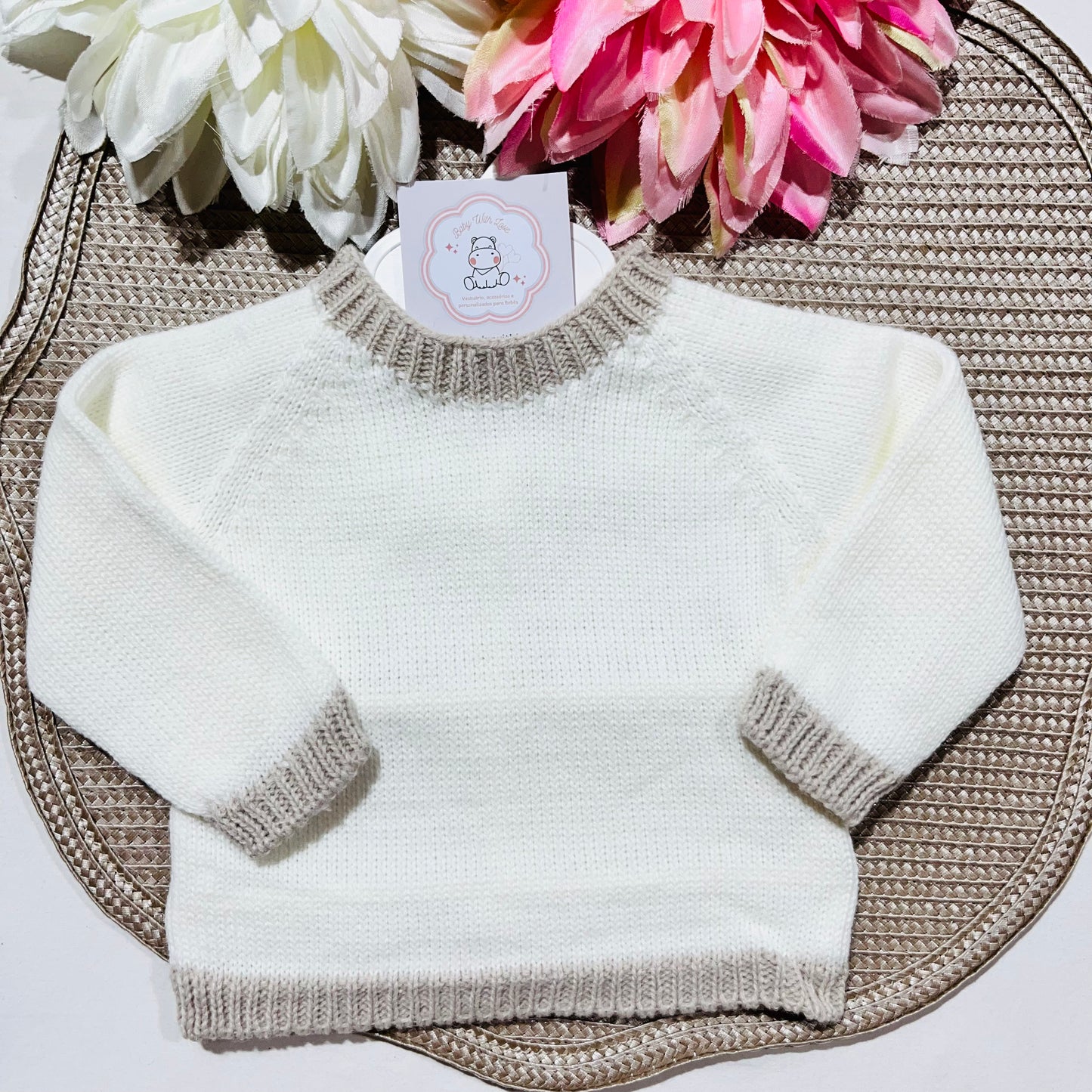 Conjunto de malha para bebé Aconchego - Areia - 1M, 3M e 6M