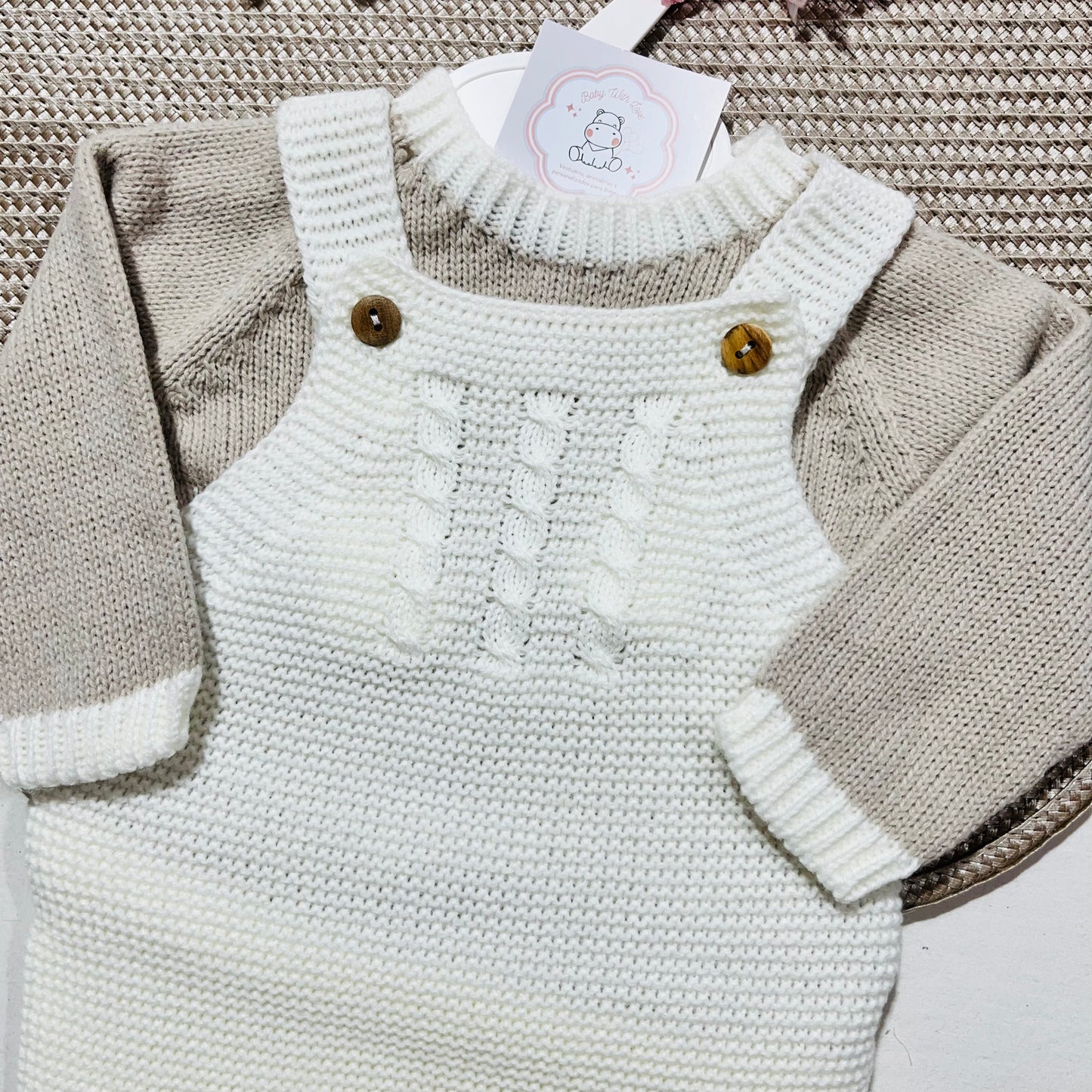 Conjunto de malha para bebé Aconchego - Pérola - 1M, 3M e 6M