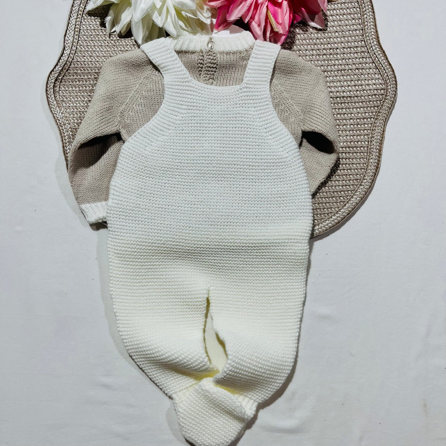 Conjunto de malha para bebé Aconchego - Pérola - 1M, 3M e 6M