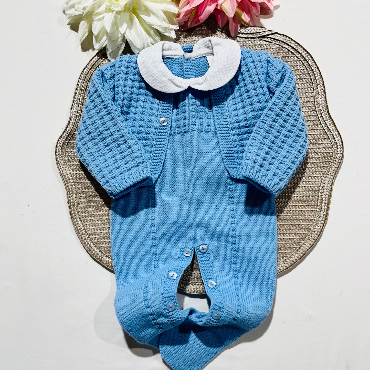 Conjunto Manuel em malha  para bebé - 1,3 e 6M - Azul cobalto