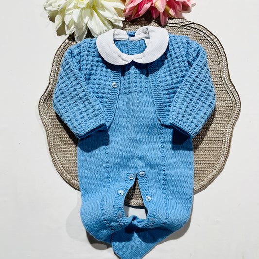 Conjunto Manuel em malha  para bebé - 1,3 e 6M - Azul cobalto