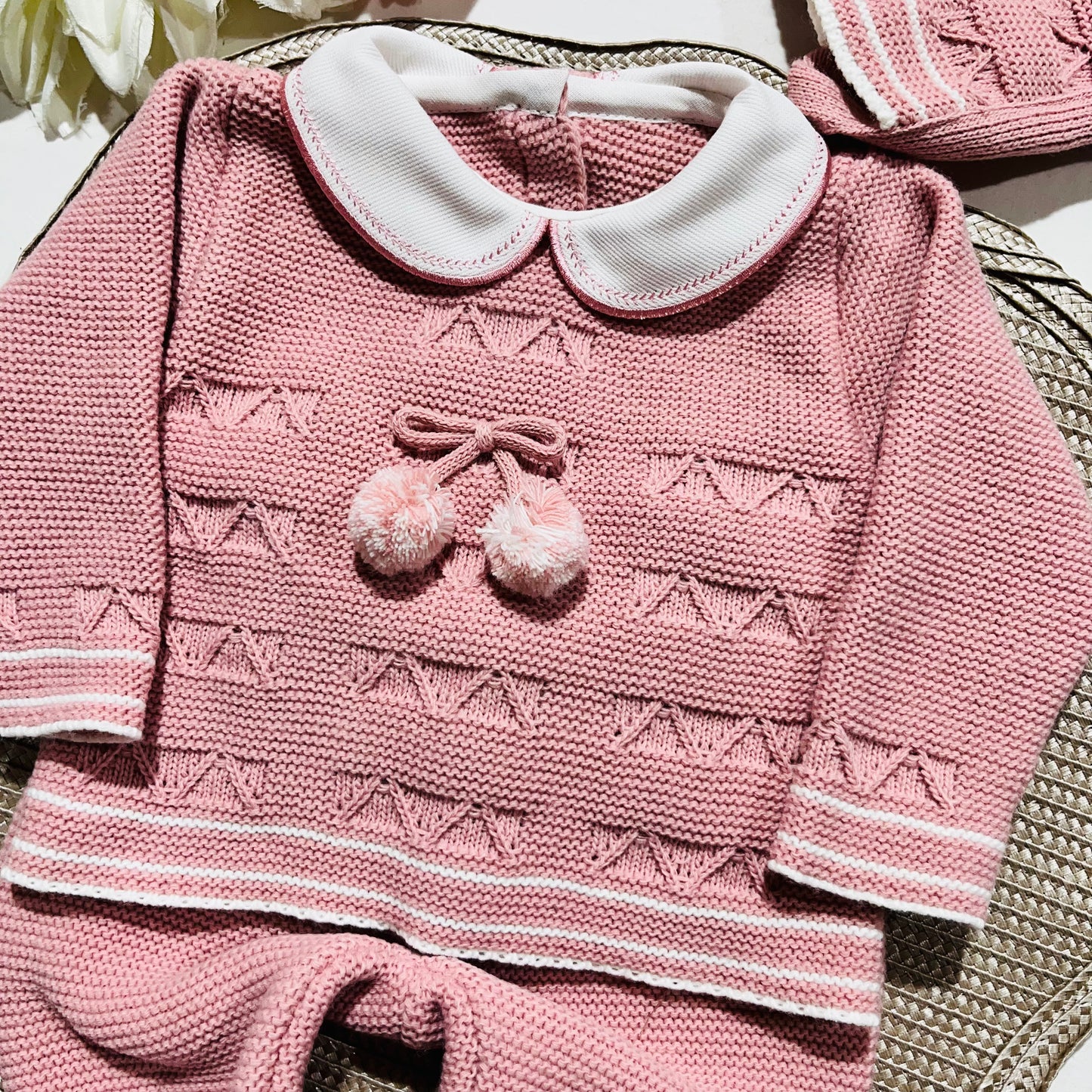 Conjunto de Saída de maternidade pompom para Bebé 0-3 meses - Rosa velho