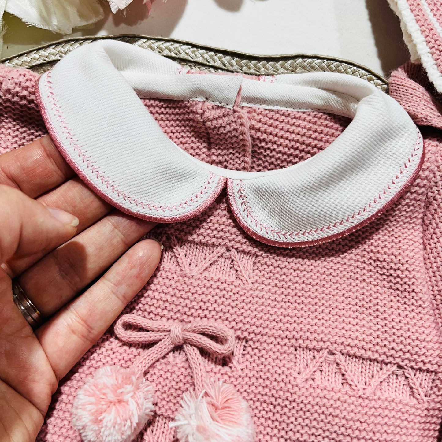 Conjunto de Saída de maternidade pompom para Bebé 0-3 meses - Rosa velho
