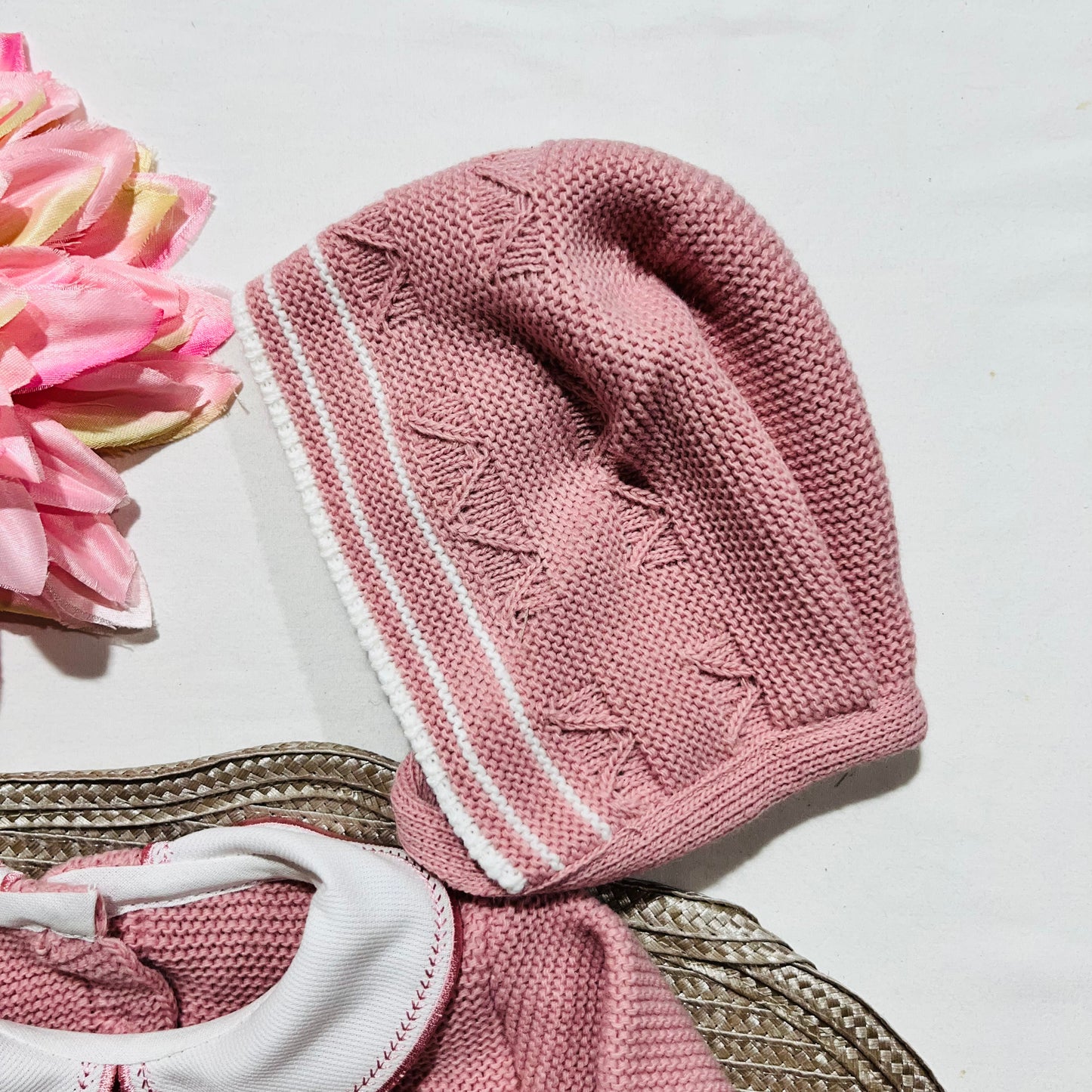Conjunto de Saída de maternidade pompom para Bebé 0-3 meses - Rosa velho