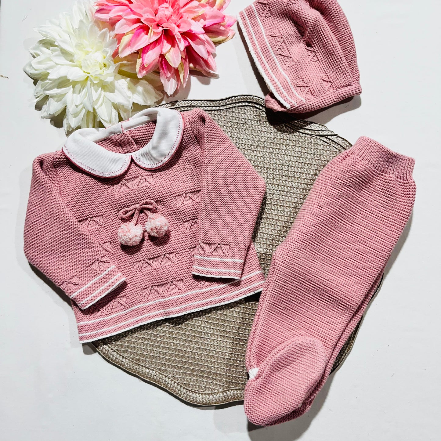 Conjunto de Saída de maternidade pompom para Bebé 0-3 meses - Rosa velho