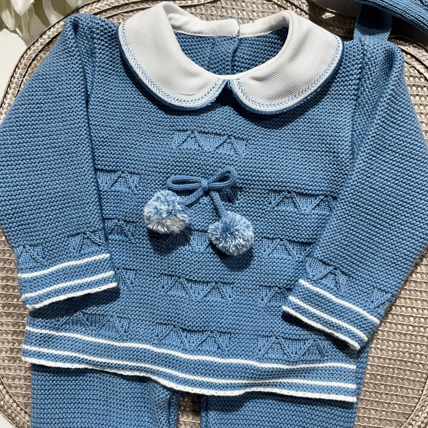 Conjunto de Saída de maternidade pompom para Bebé 0-3 meses - Azul cobalto