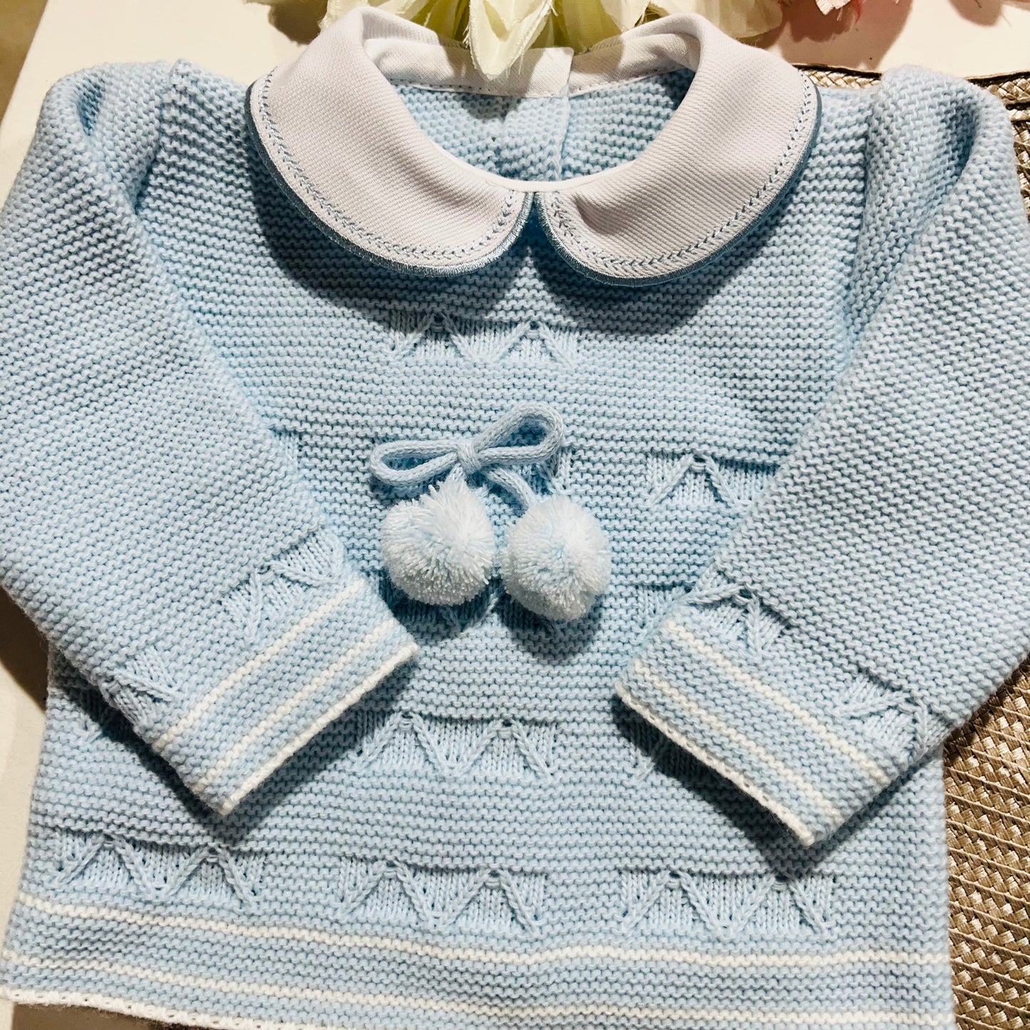 Conjunto de Saída de maternidade pompom para Bebé 0-3 meses - Azul bebé