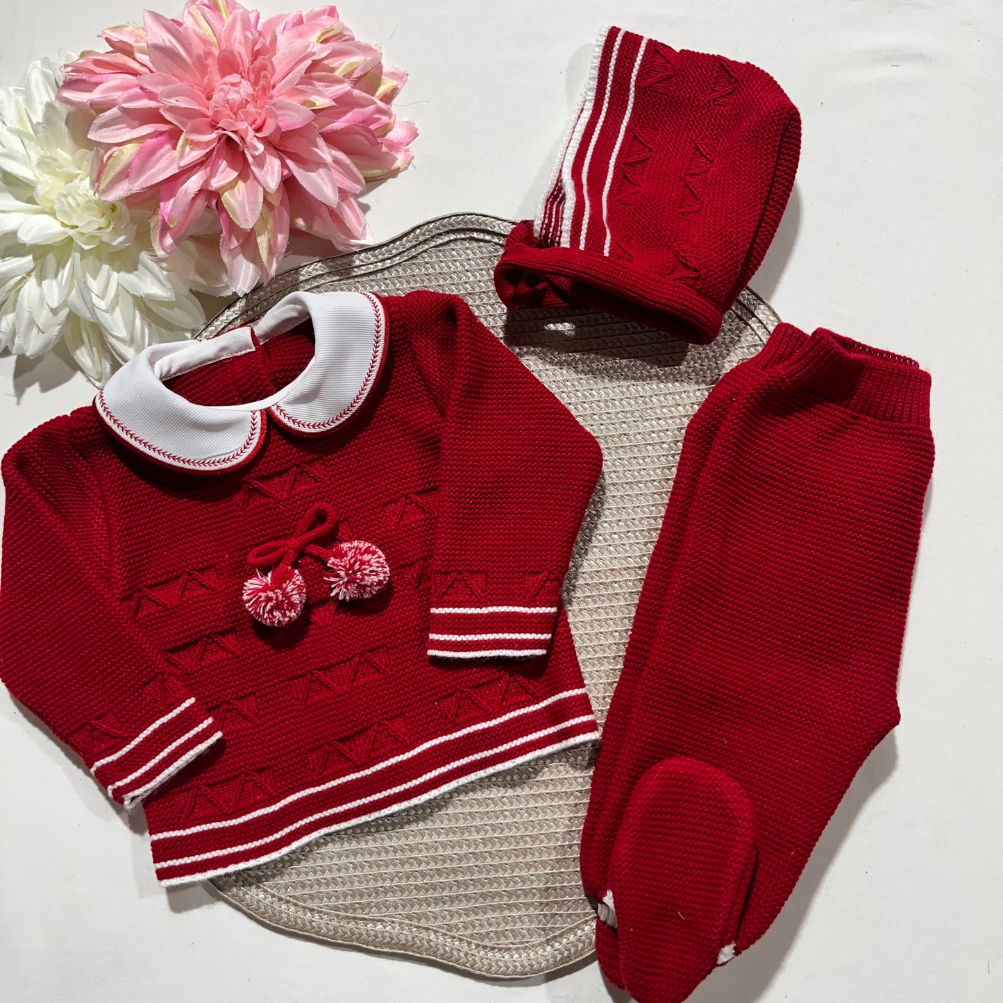 Conjunto de Saída de maternidade pompom para Bebé 0-3 meses - Vermelho