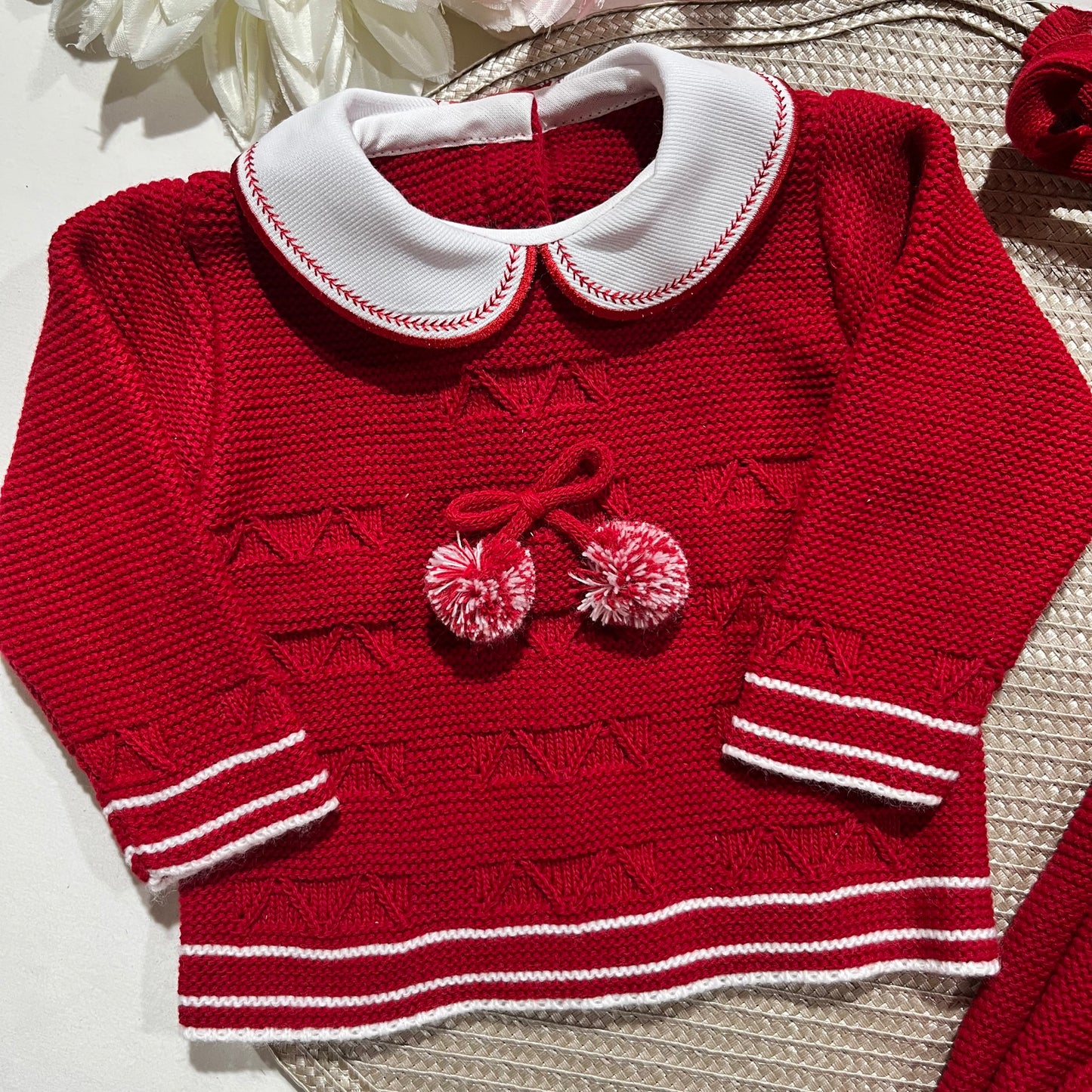 Conjunto de Saída de maternidade pompom para Bebé 0-3 meses - Vermelho