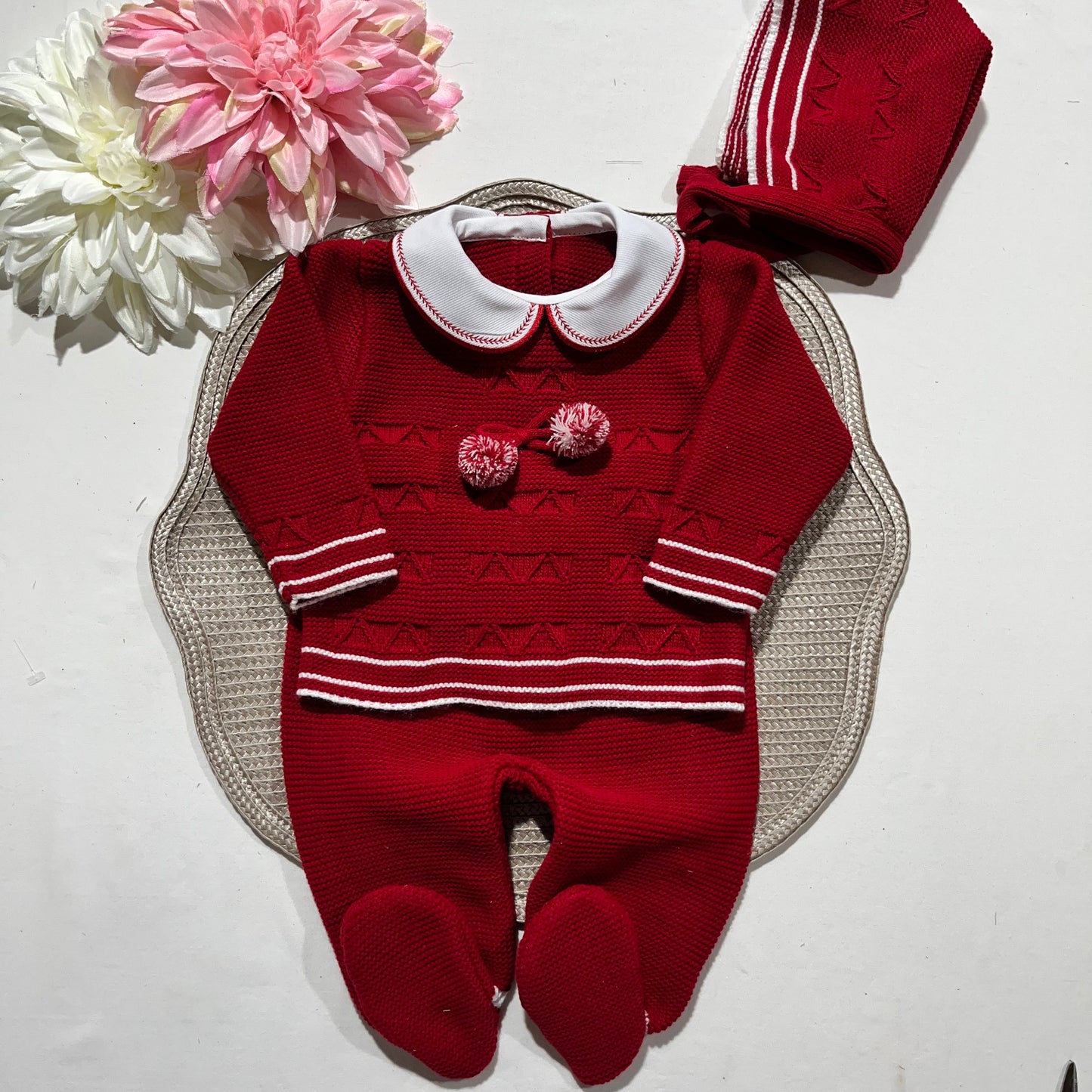 Conjunto de Saída de maternidade pompom para Bebé 0-3 meses - Vermelho