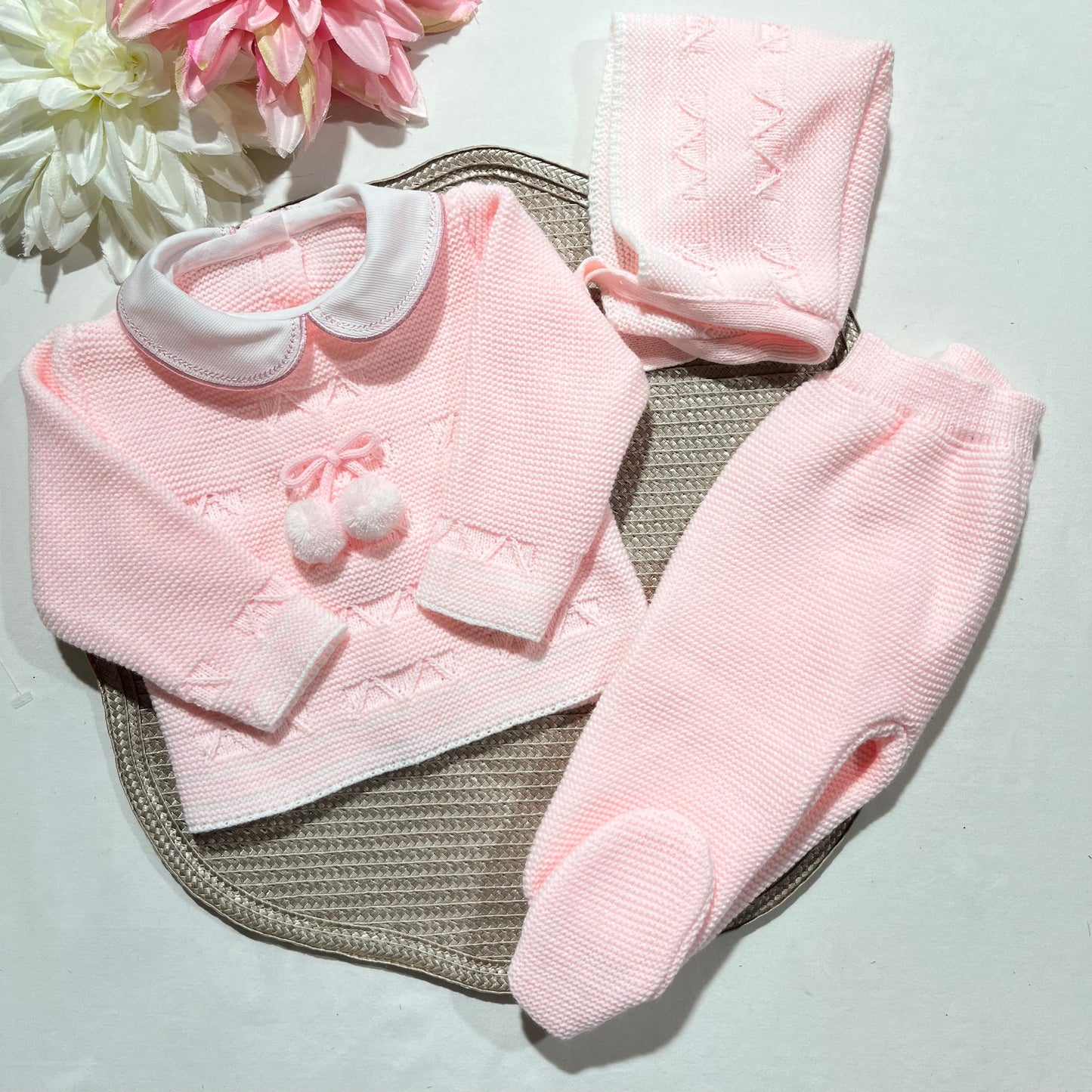 Conjunto de Saída de maternidade pompom para Bebé 0-3 meses - Rosa bebé