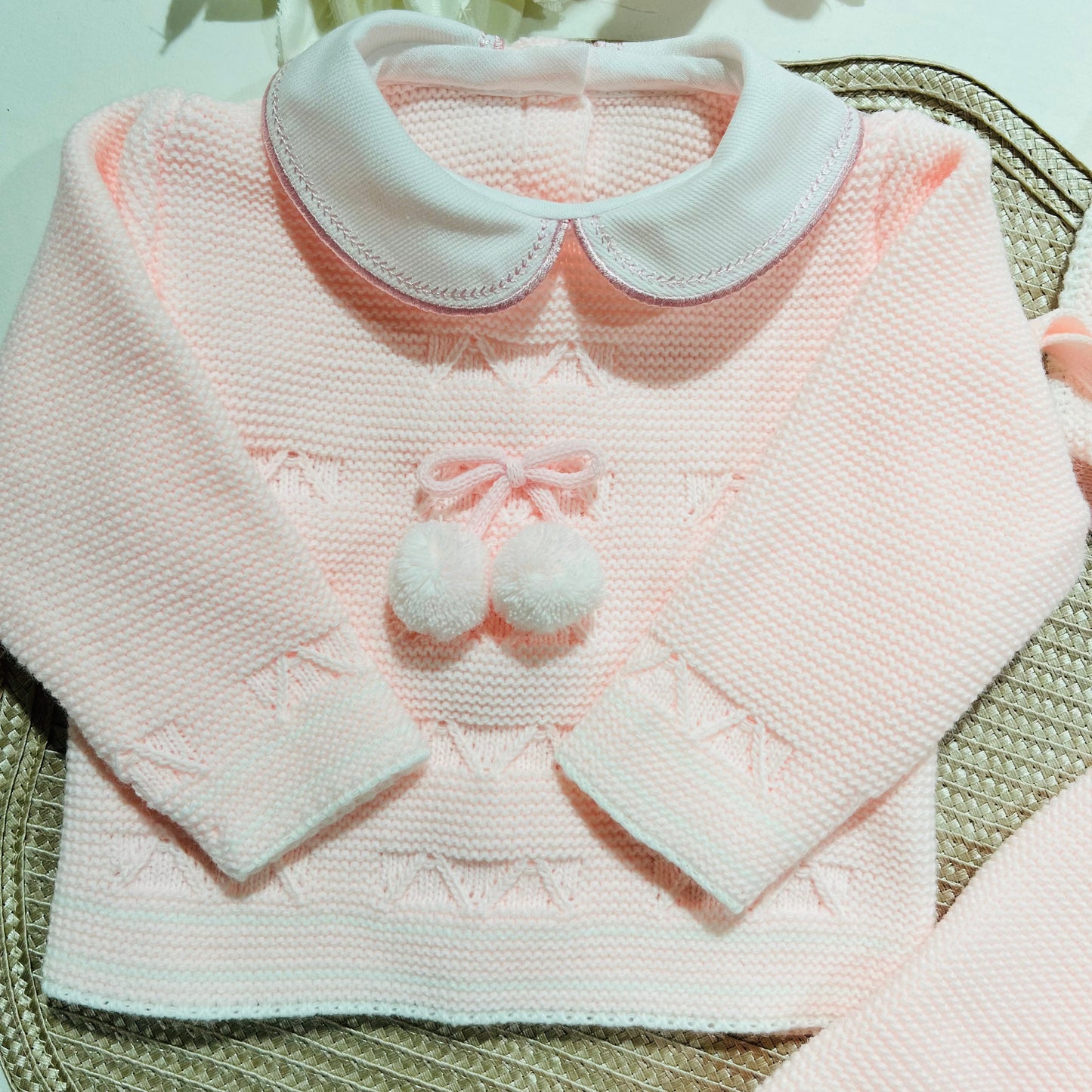 Conjunto de Saída de maternidade pompom para Bebé 0-3 meses - Rosa bebé