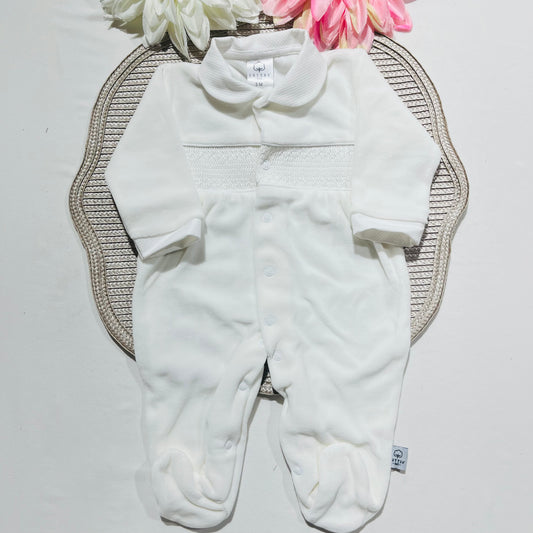 Babygrow em veludo Favo de mel - Branco - 3 e 6 meses