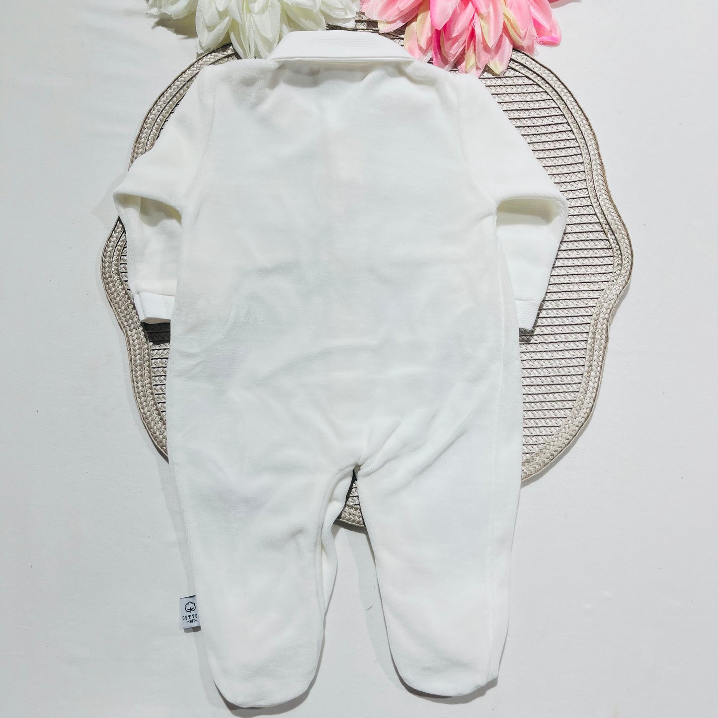 Babygrow em veludo Favo de mel - Branco - 3 e 6 meses