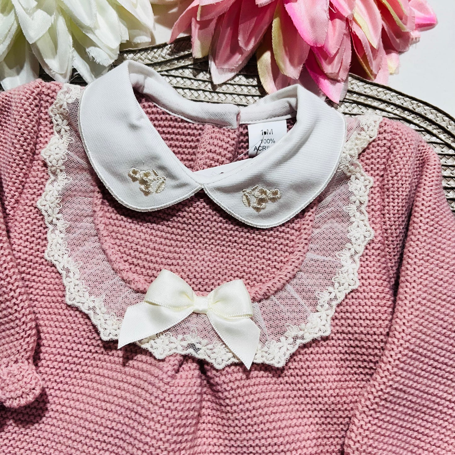 Conjunto saida de maternidade Encanto em malha para bebé - Rosa velho