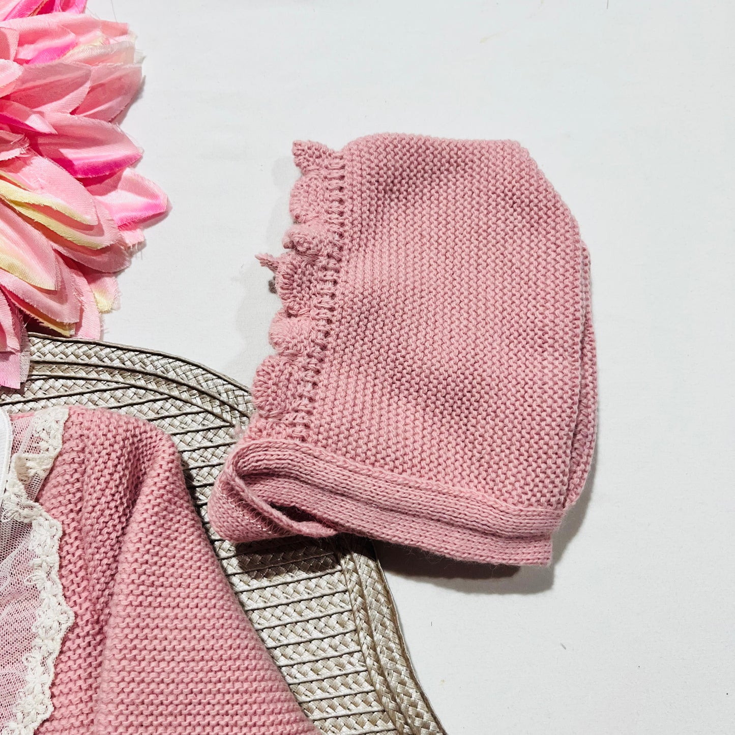 Conjunto saida de maternidade Encanto em malha para bebé - Rosa velho
