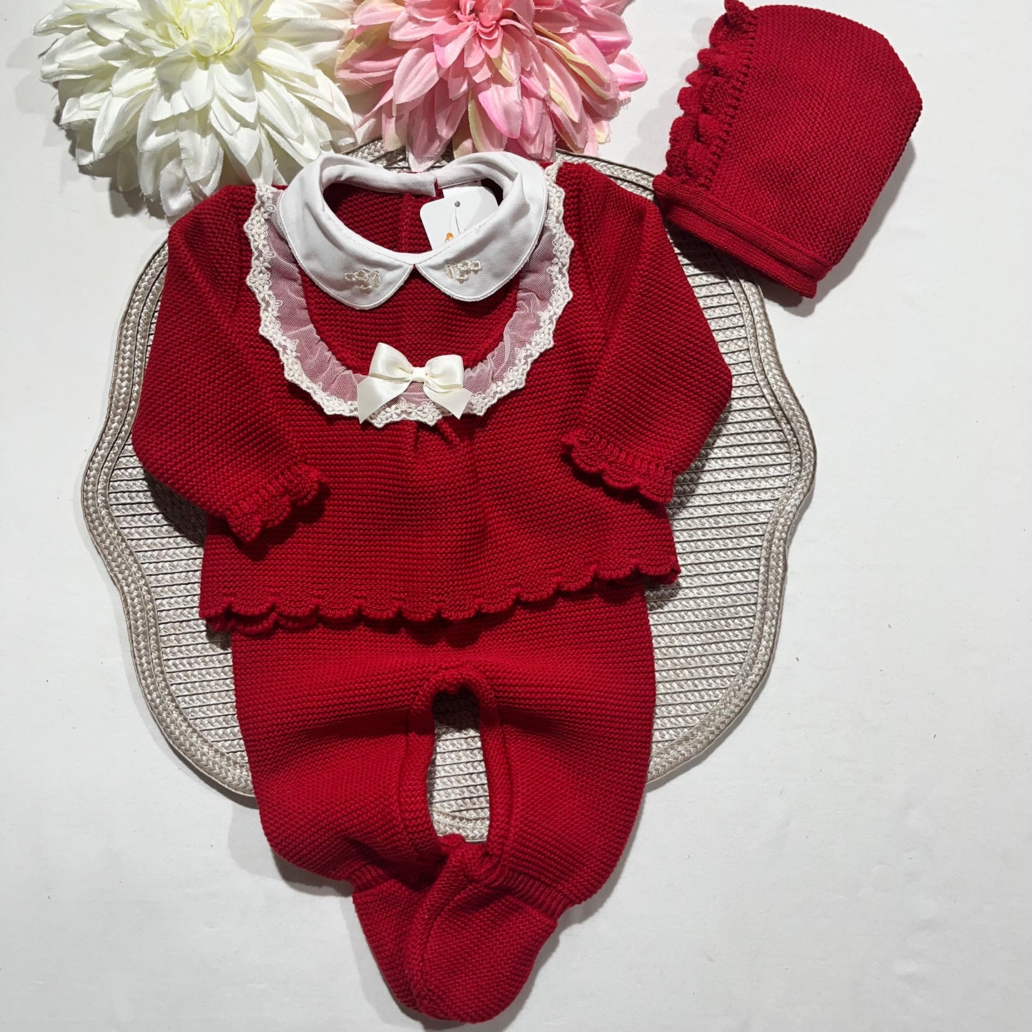 Conjunto saida de maternidade Encanto em malha para bebé - Vermelho