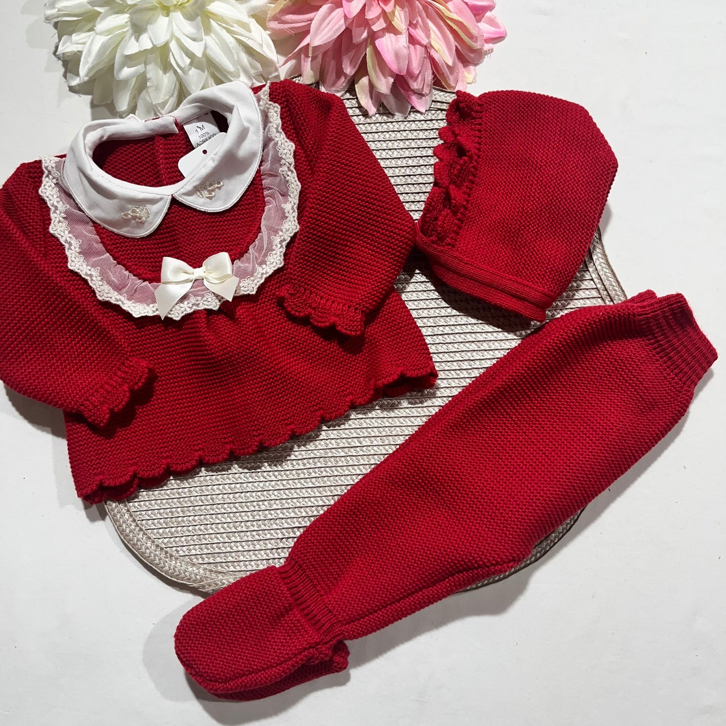 Conjunto saida de maternidade Encanto em malha para bebé - Vermelho