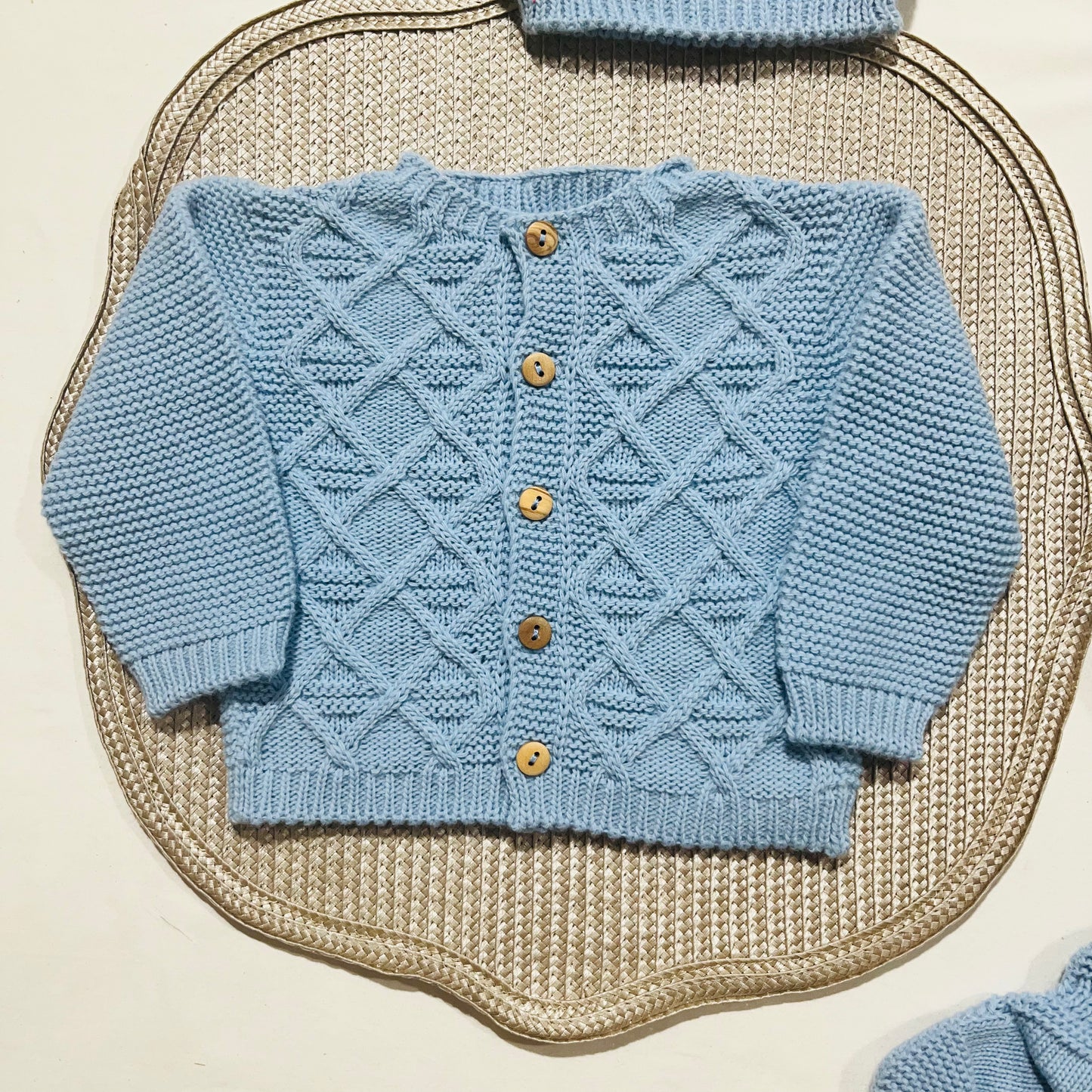 Conjunto de malha para bebé - 3 peças -1/3M e 3/6M - Azul cobalto
