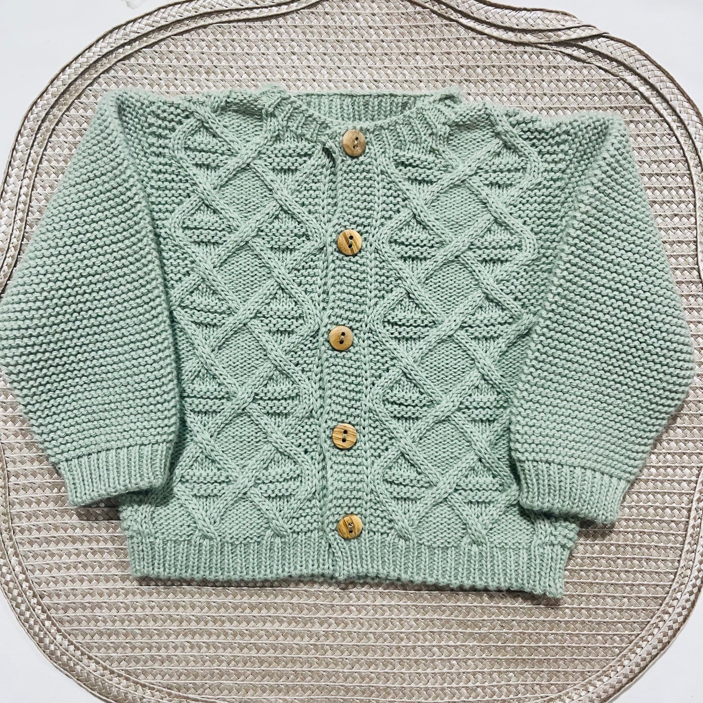 Conjunto de malha para bebé - 3 peças -1/3M e 3/6M - Verde seco