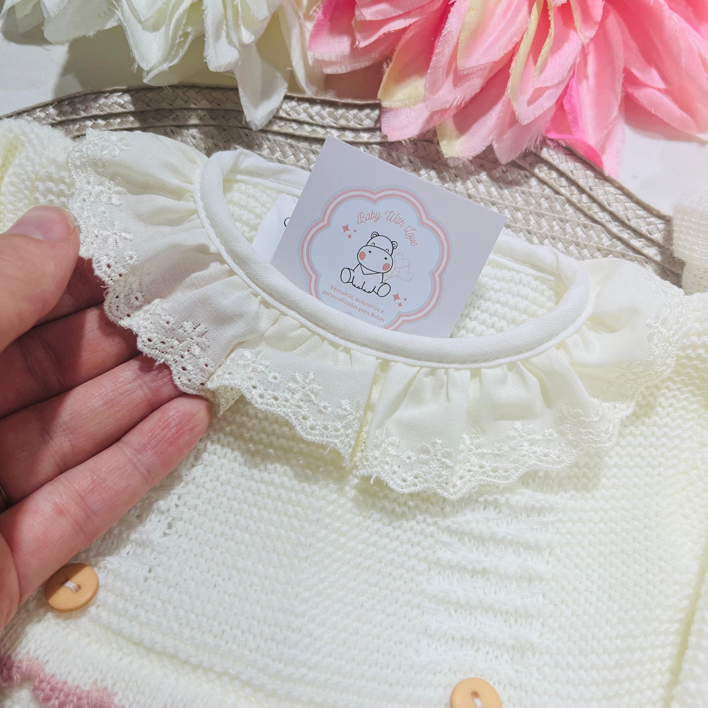 Vestido em malha para bebé - 1/3 e 3/6M - Pérola