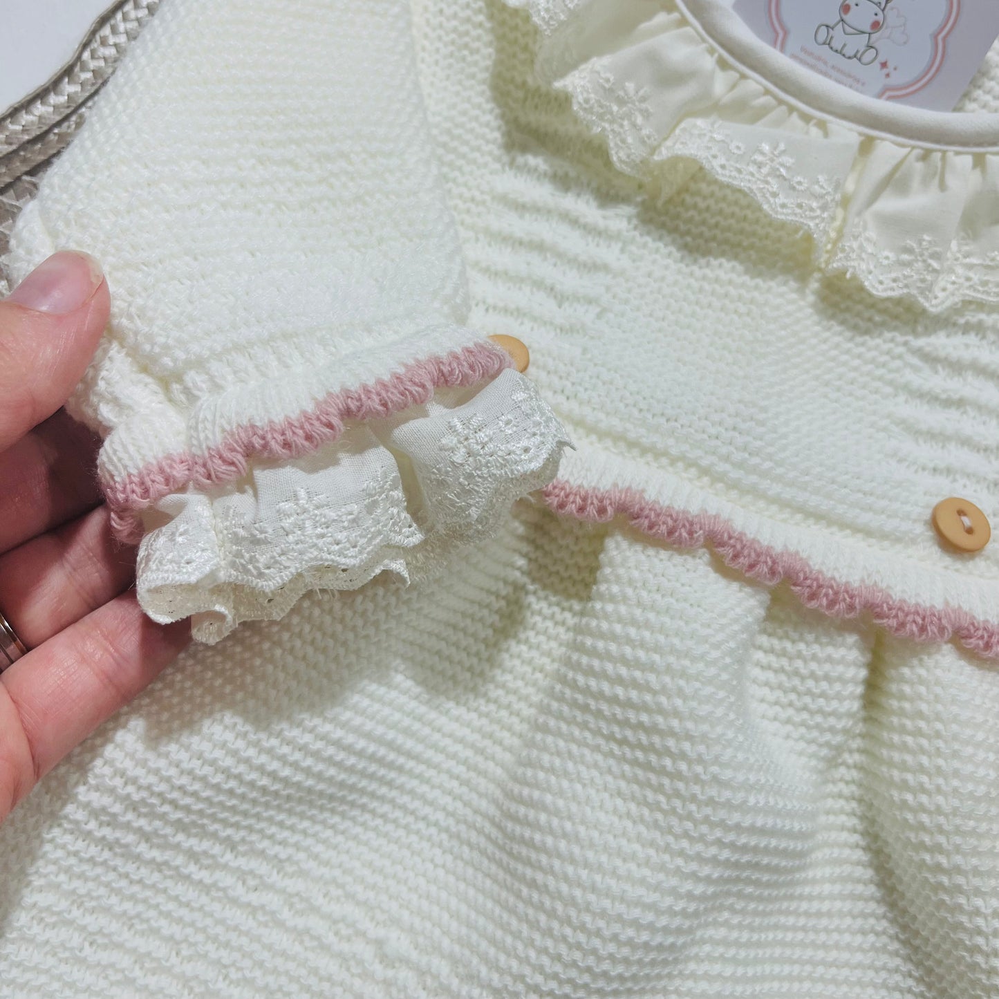Vestido em malha para bebé - 1/3 e 3/6M - Pérola