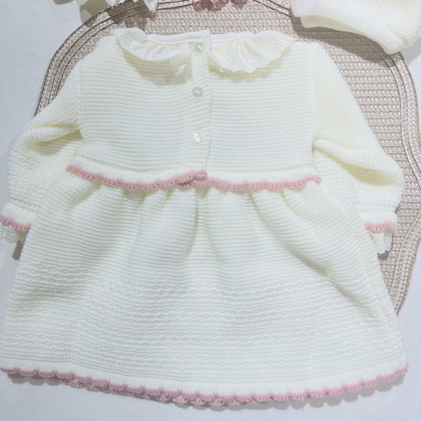 Vestido em malha para bebé - 1/3 e 3/6M - Pérola
