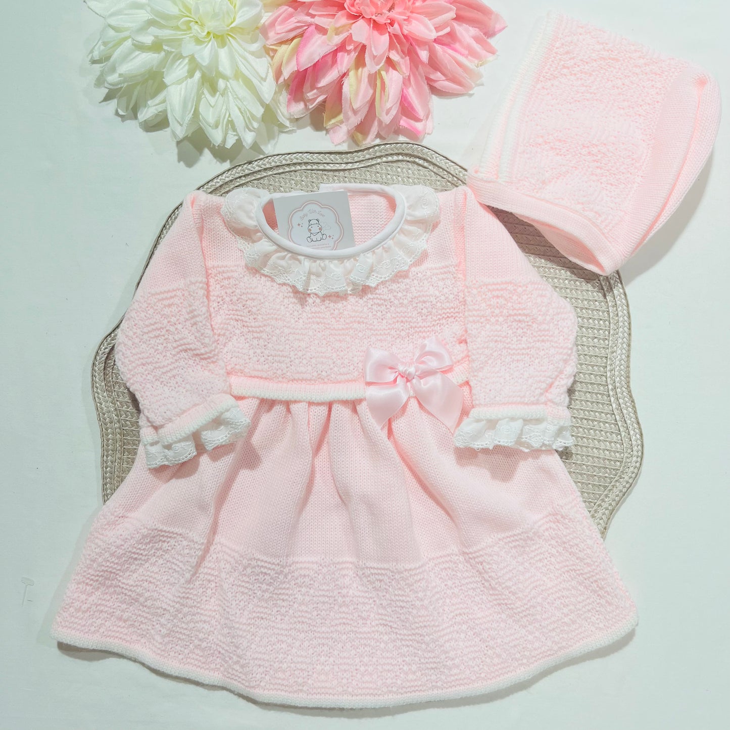 Vestido em malha para bebé - 1/3 e 3/6M - Rosa bebé