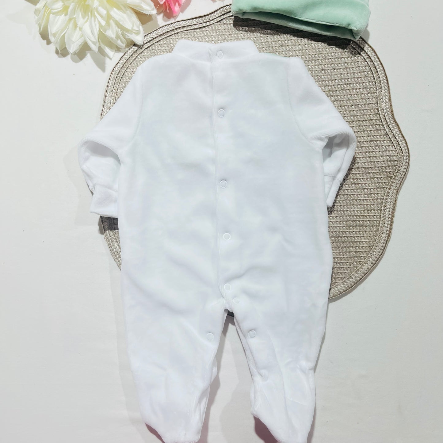 Conjunto Babygrow de veludo - Ursinho de inverno - Rosa