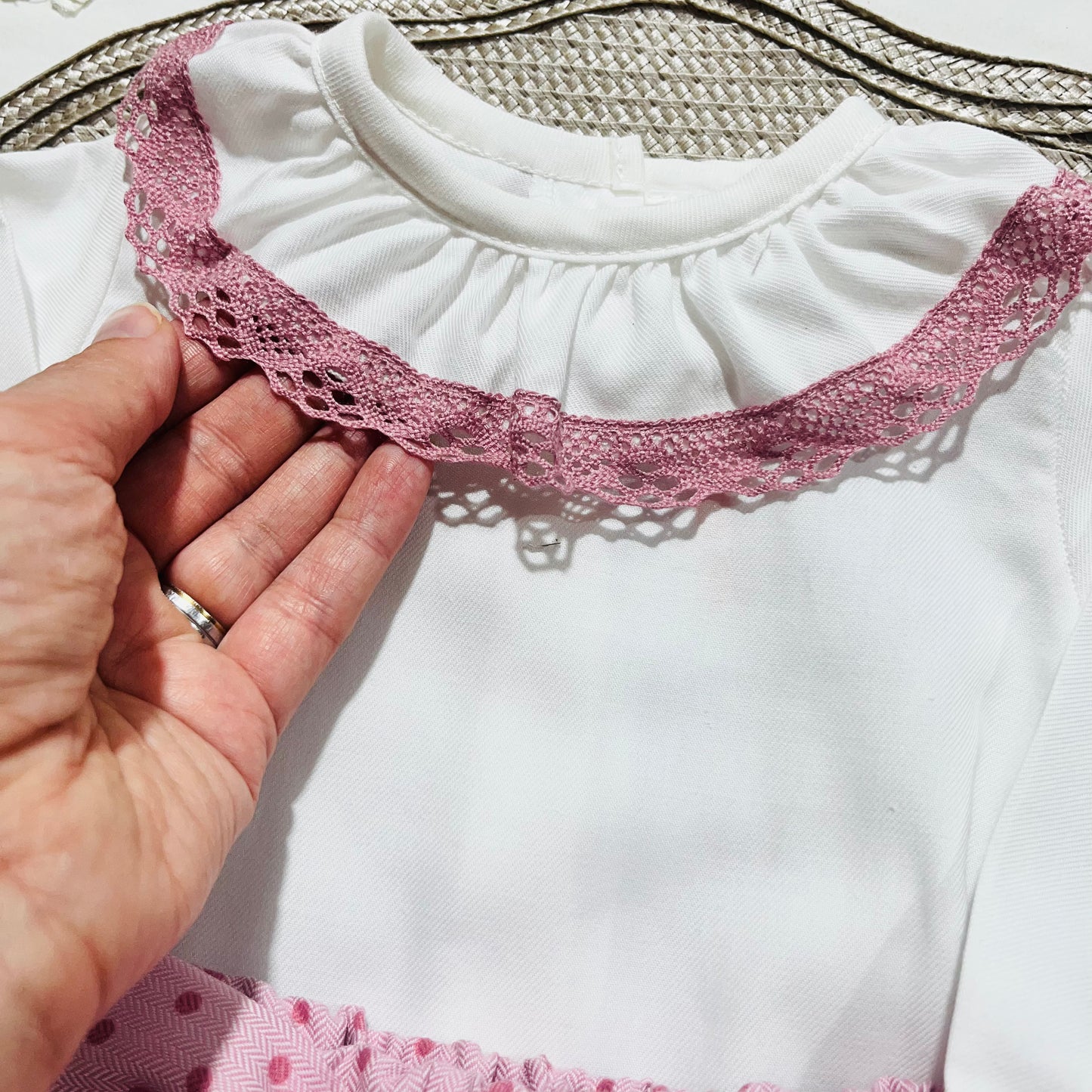 Conjunto Alice - camisa e tapa fralda para bebé - 3,6 e 12M - Rosa velho