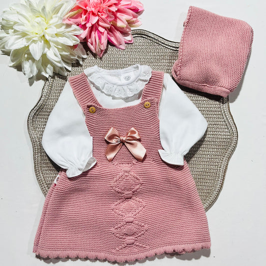 Conjunto vestido para bebé - 1/3 e 3/6M - Rosa velho
