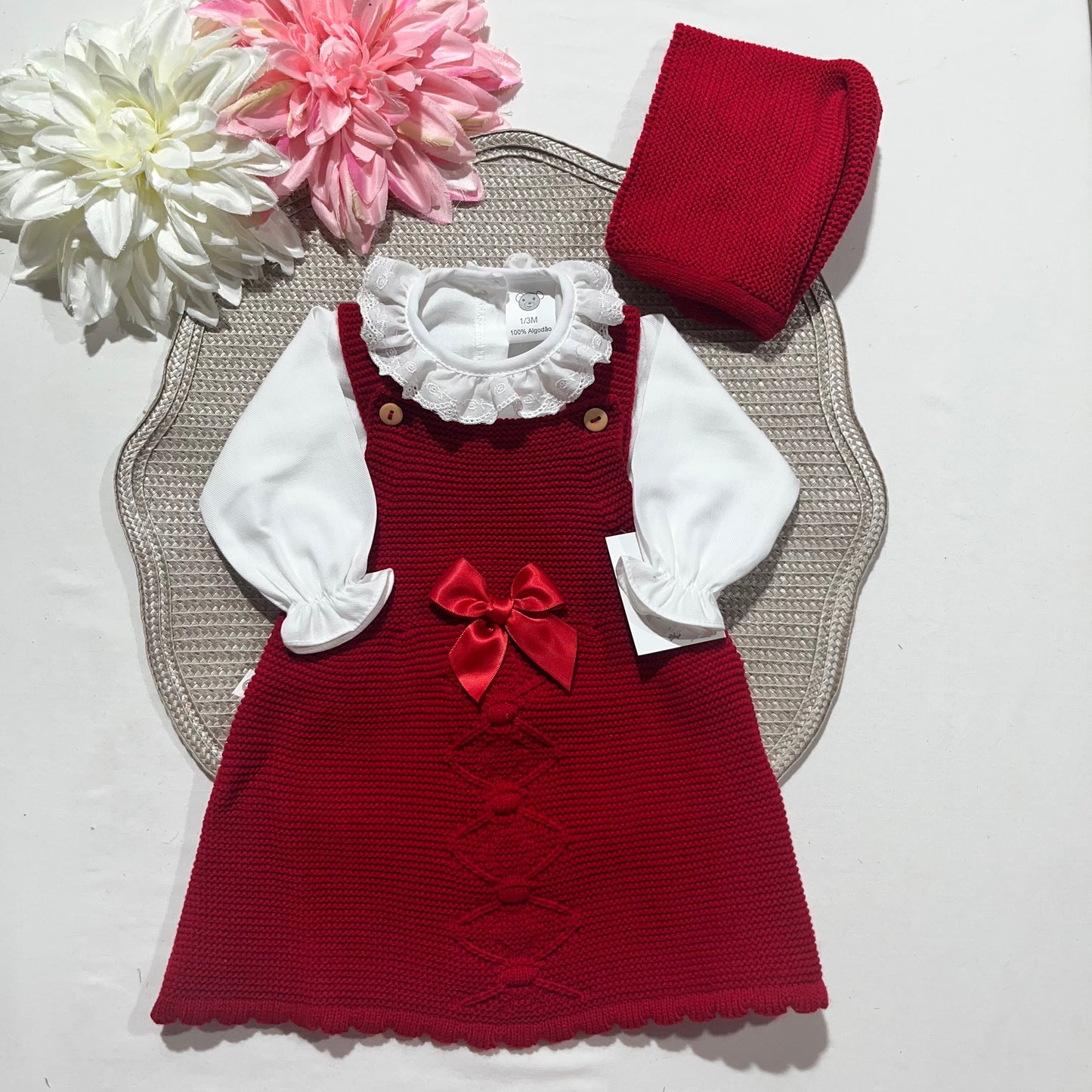 Conjunto vestido para bebé - 1/3 e 3/6M - Vermelho