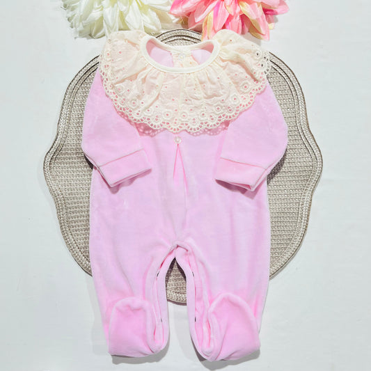 Babygrow Sophia em veludo - Rosa -  1M