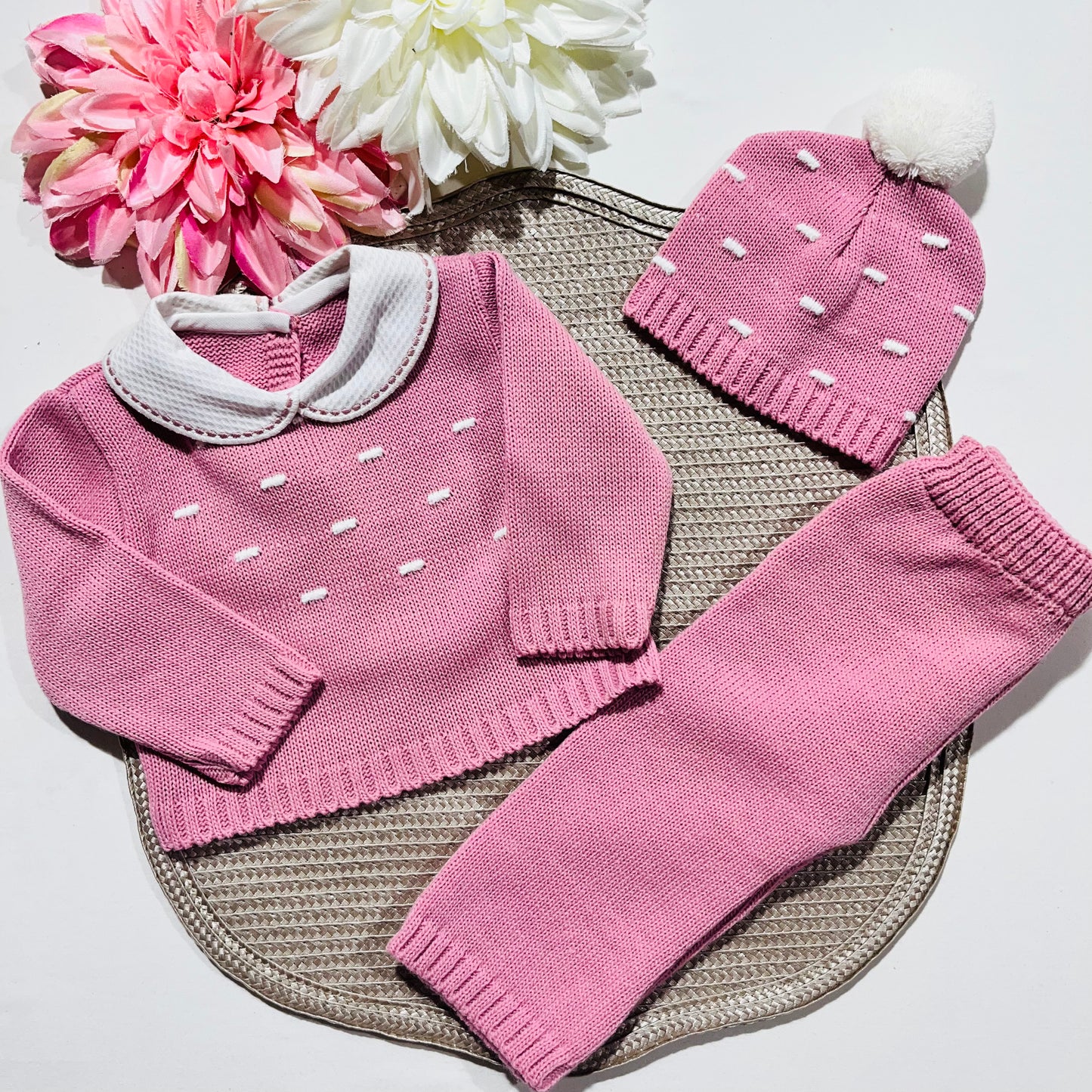 Conjunto em malha 3 peças para bebé - 1M