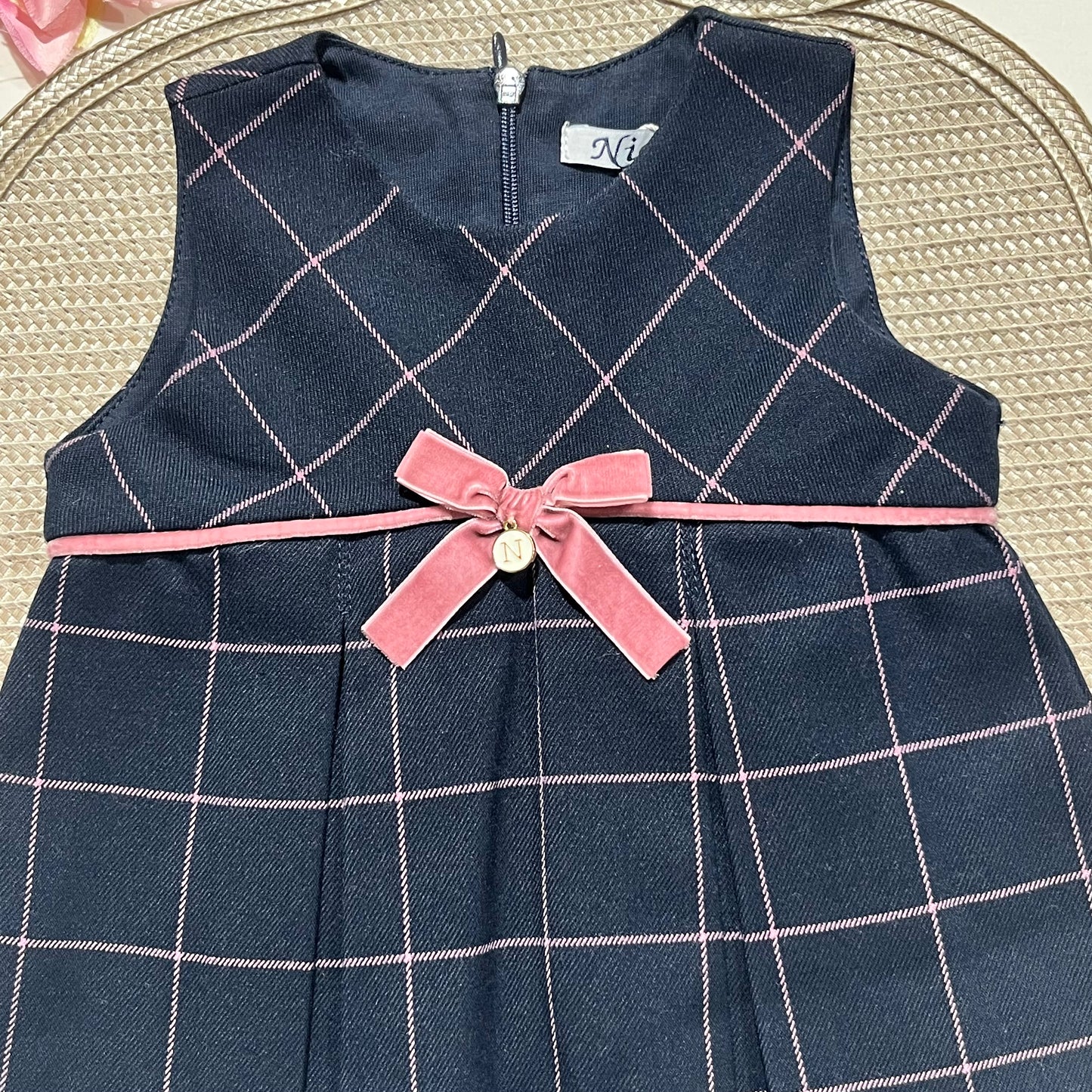 Vestido em fazenda com laço bebé - 3 e 6M