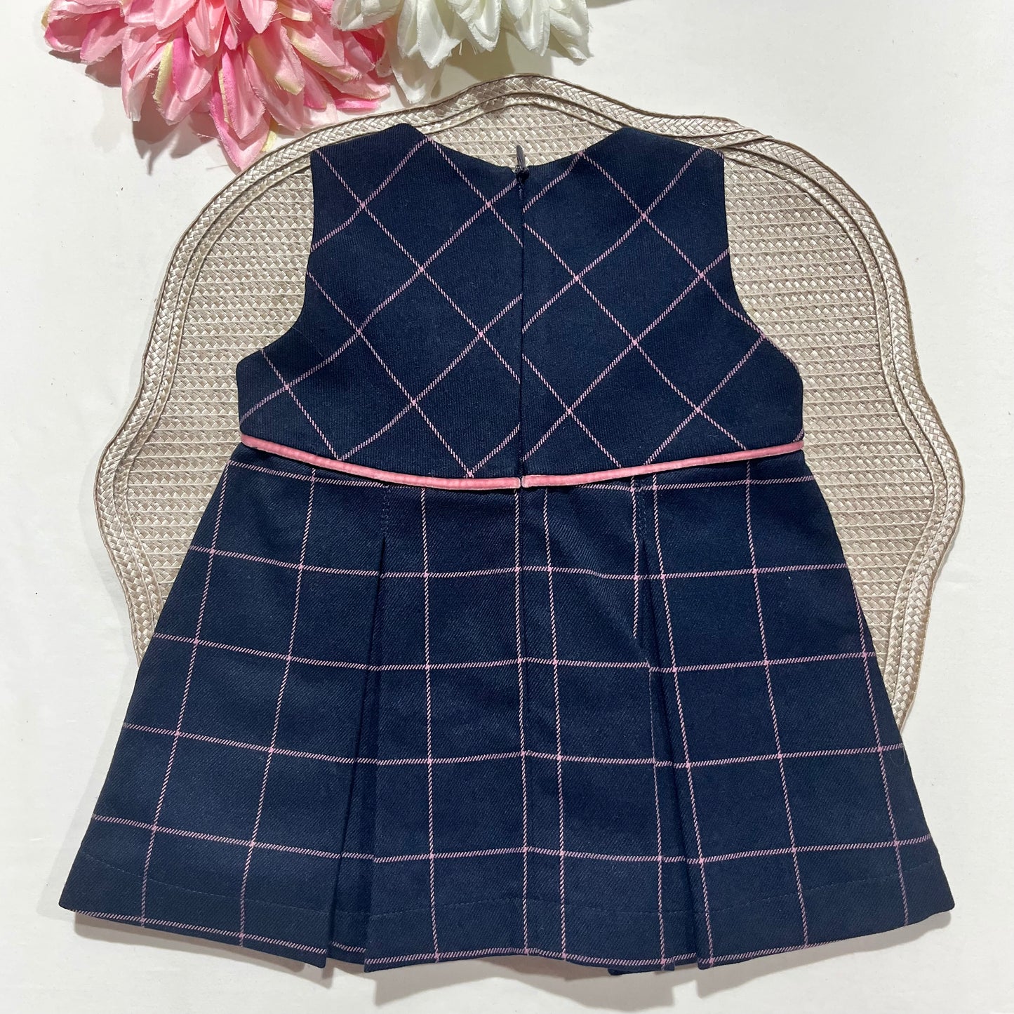 Vestido em fazenda com laço bebé - 3 e 6M
