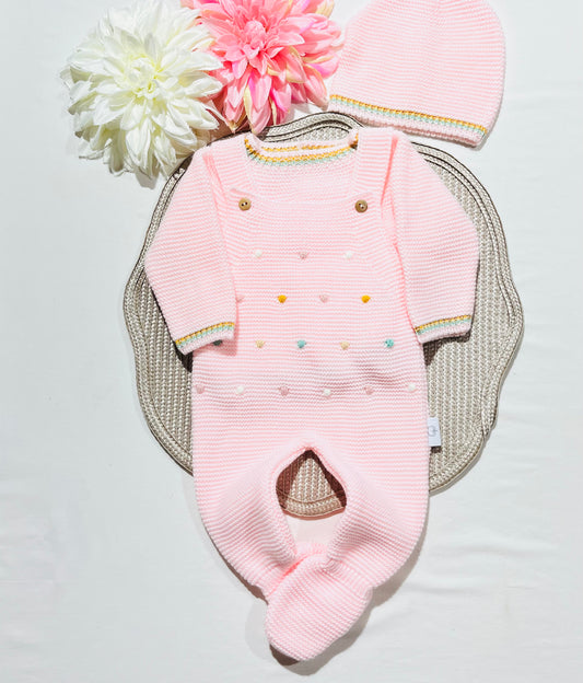 Conjunto Arco-iris em malha para bebé  - 3 peças - 1/3M - Rosa bebé