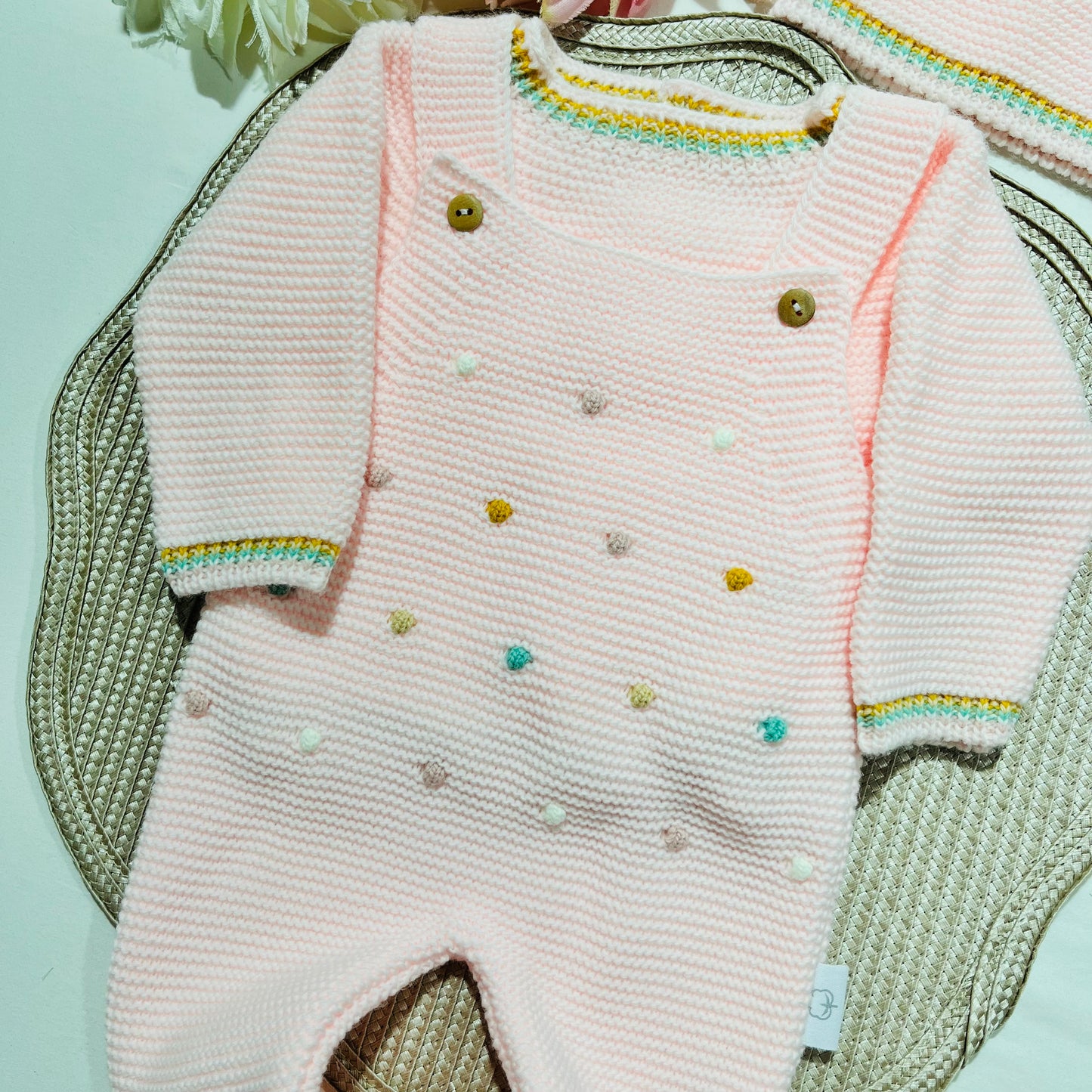 Conjunto Arco-iris em malha para bebé  - 3 peças - 1/3M - Rosa bebé