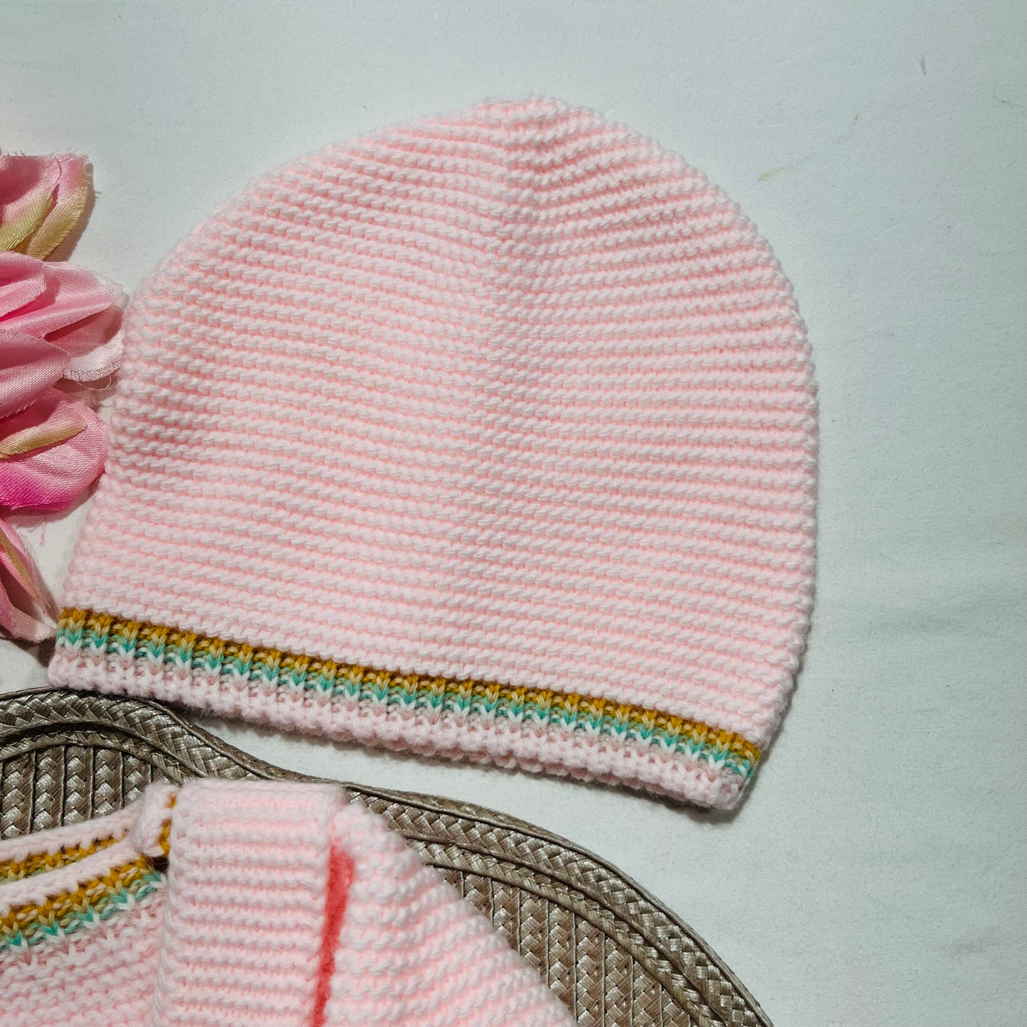 Conjunto Arco-iris em malha para bebé  - 3 peças - 1/3M - Rosa bebé