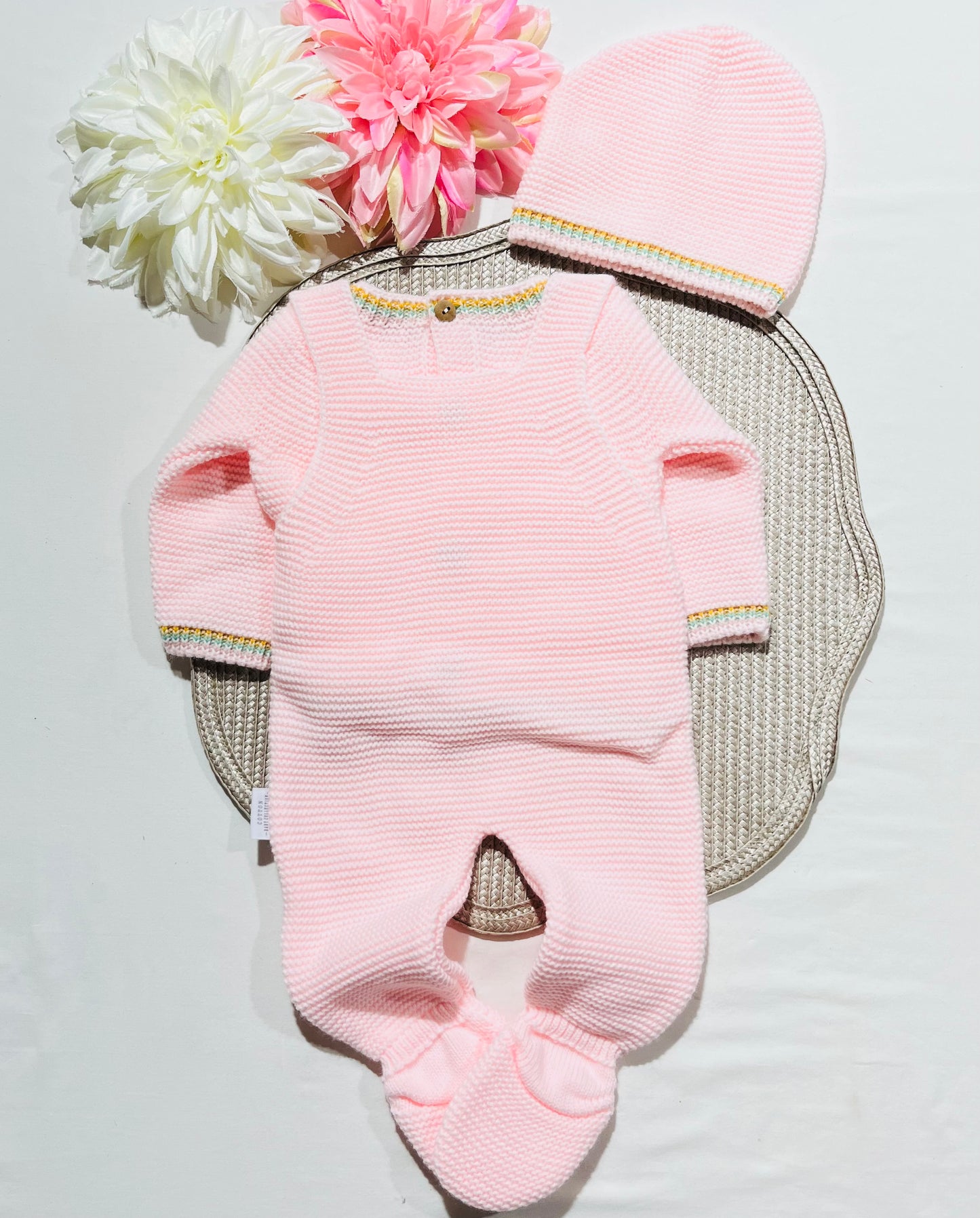 Conjunto Arco-iris em malha para bebé  - 3 peças - 1/3M - Rosa bebé
