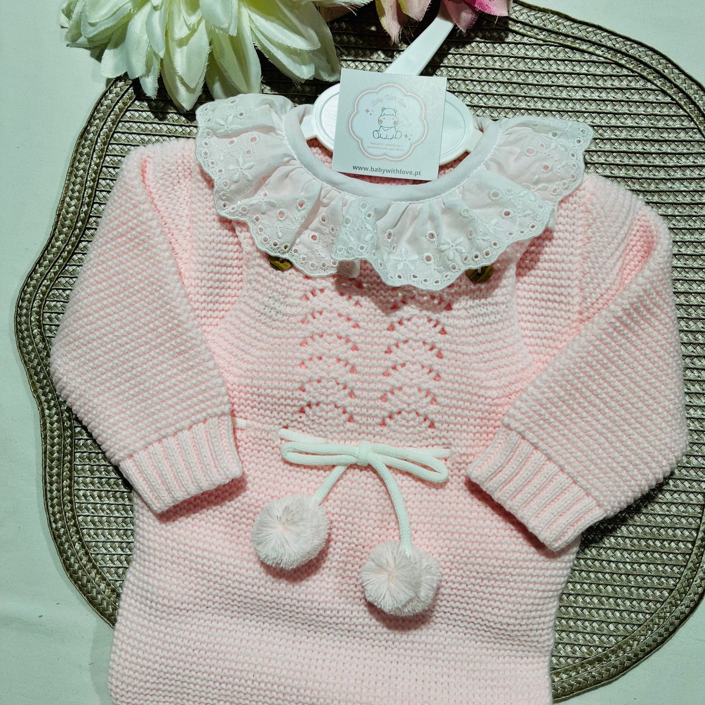 Conjunto Docinho em malha para bebé - Rosa bebé- 1M, 3M e 6M