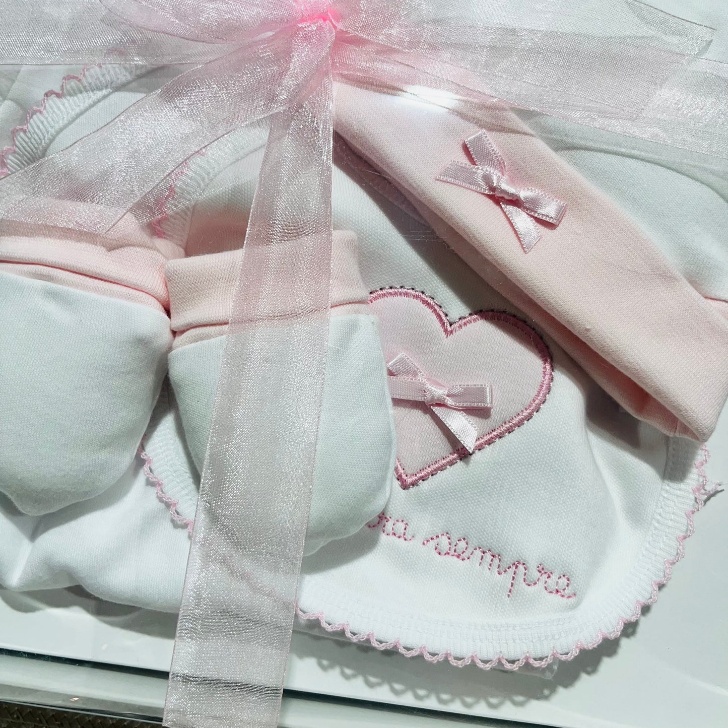 Conjunto interior cardado Amor - 100% algodão bebé - Rosa