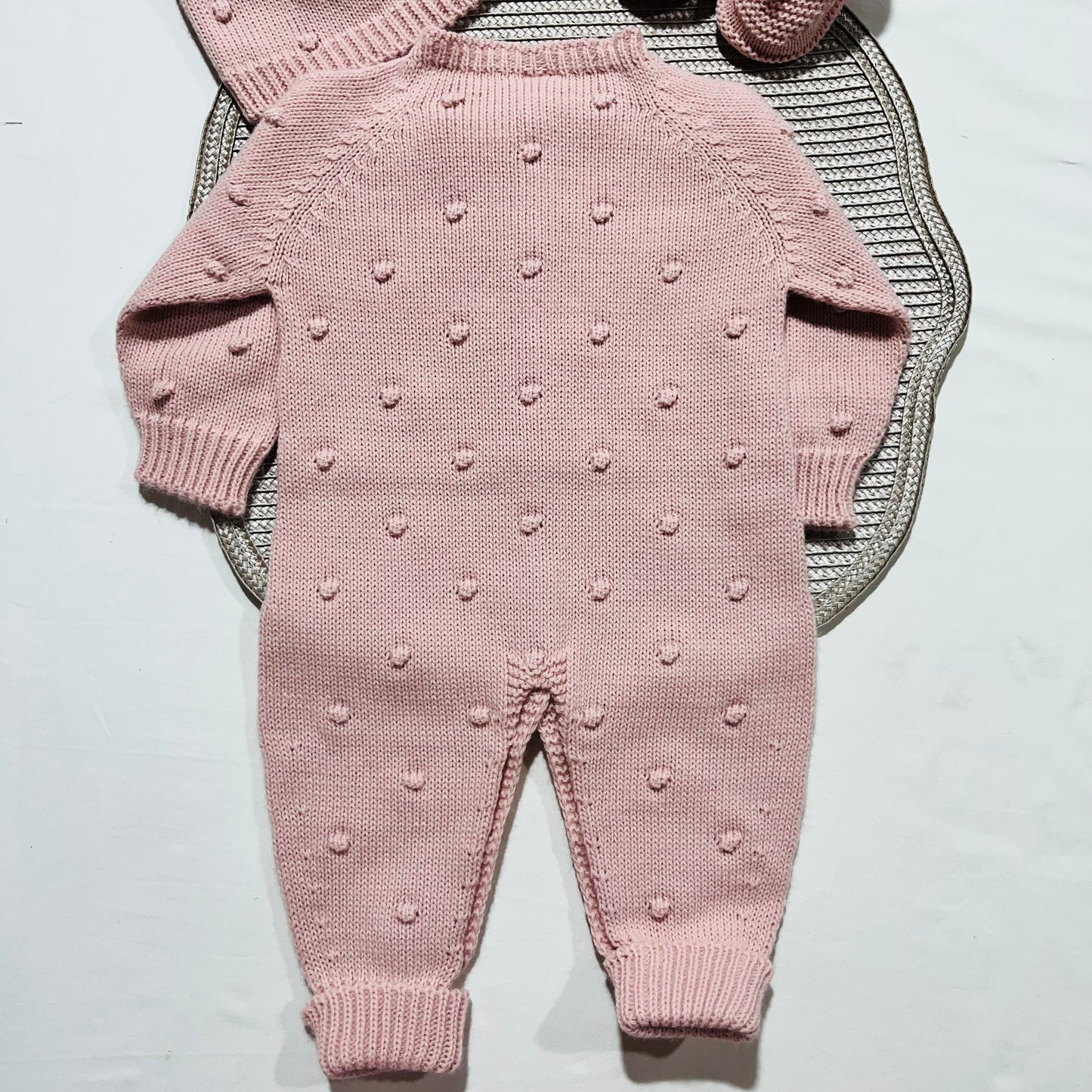 Conjunto macacão pompom - 3 peças -Rosa velho