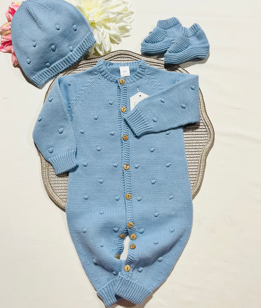 Conjunto macacão pompom - 3 peças - Azul cobalto